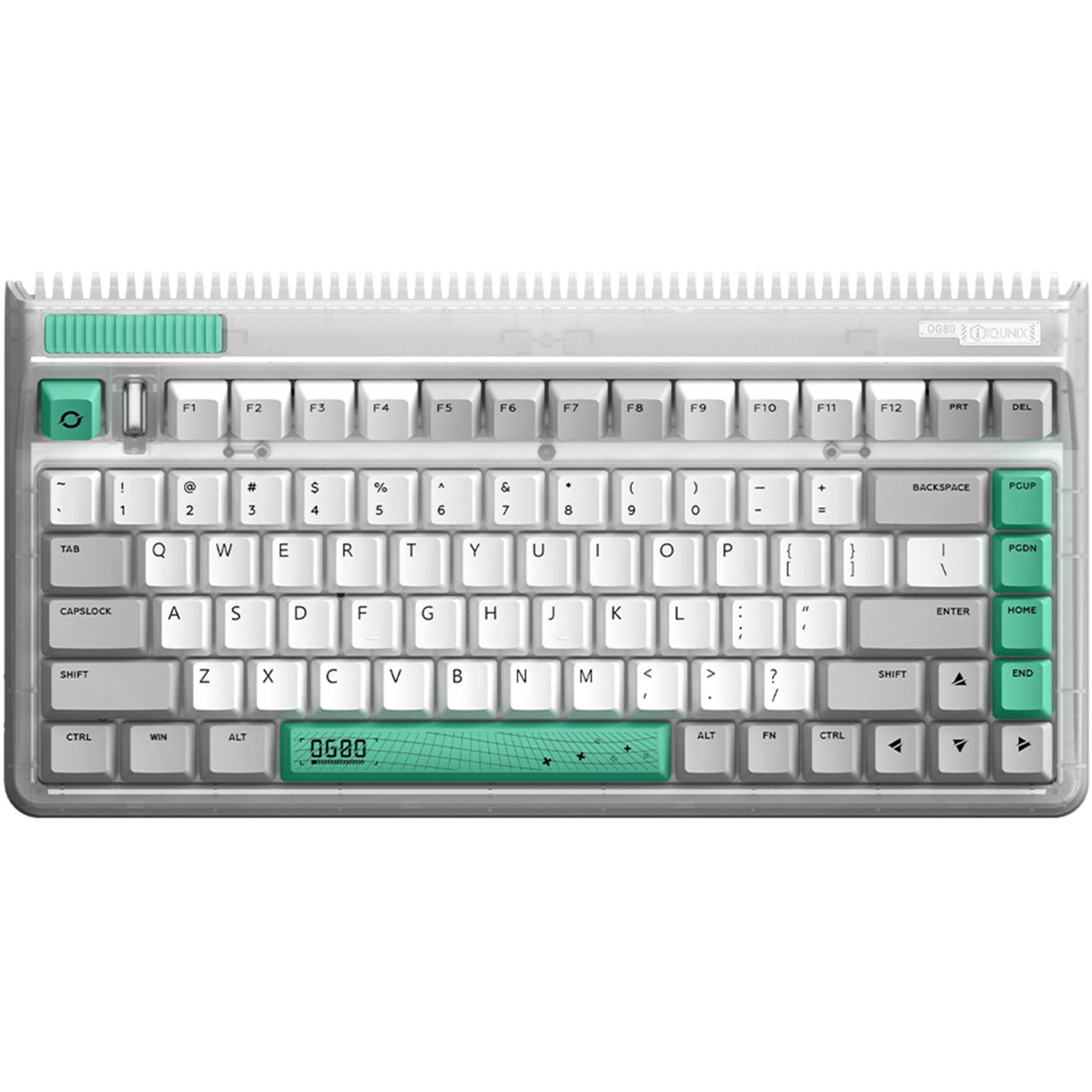 Iqunix OG80 Wormhole Wireless Mechanical Keyboard (Grijs, US lay-out (QWERTY), Cherry MX Red, 80% (TKL), RGB leds, Hot-swappable, PBT, 2.4GHz | Bluetooth 5.1 | USB-C)