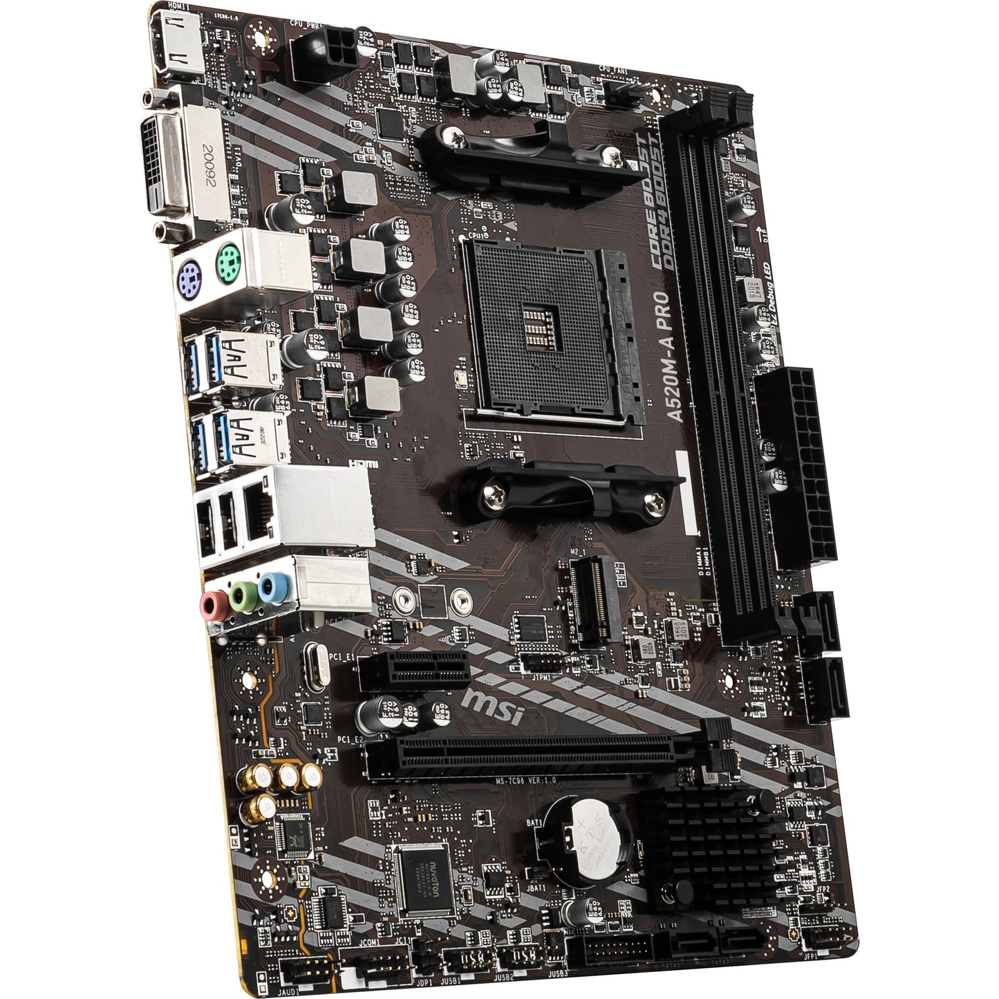 MSI a520m-a pro socket am4 moederbord (zwart grijs, raid, gb-lan, sound, µatx)