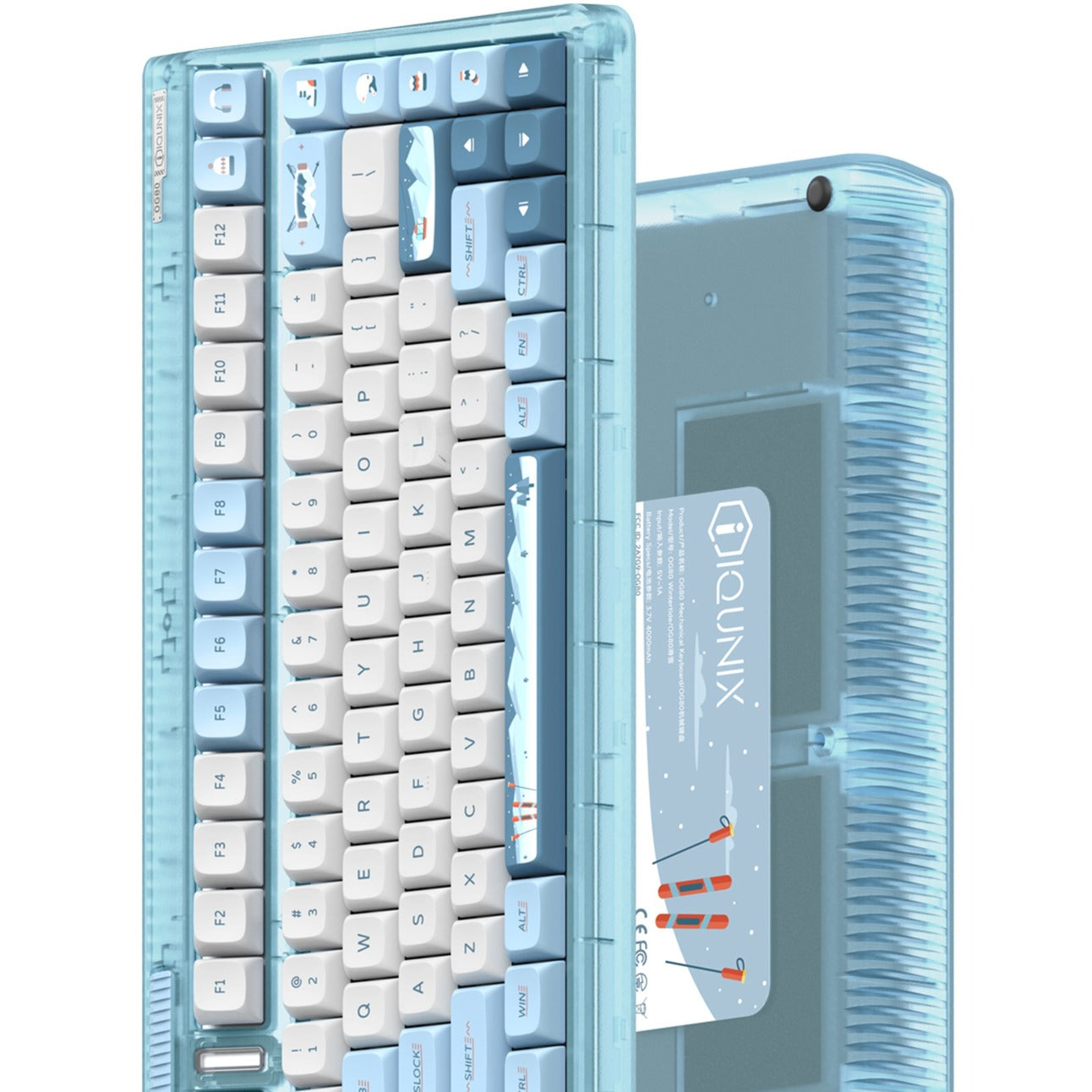 Iqunix OG80 Wintertide Wireless Mechanical Keyboard (Lichtblauw, US lay-out (QWERTY), IQUNIX Moonstone, 80% (TKL), RGB leds, Hot-swappable, PBT, 2.4GHz | Bluetooth 5.1 | USB-C)