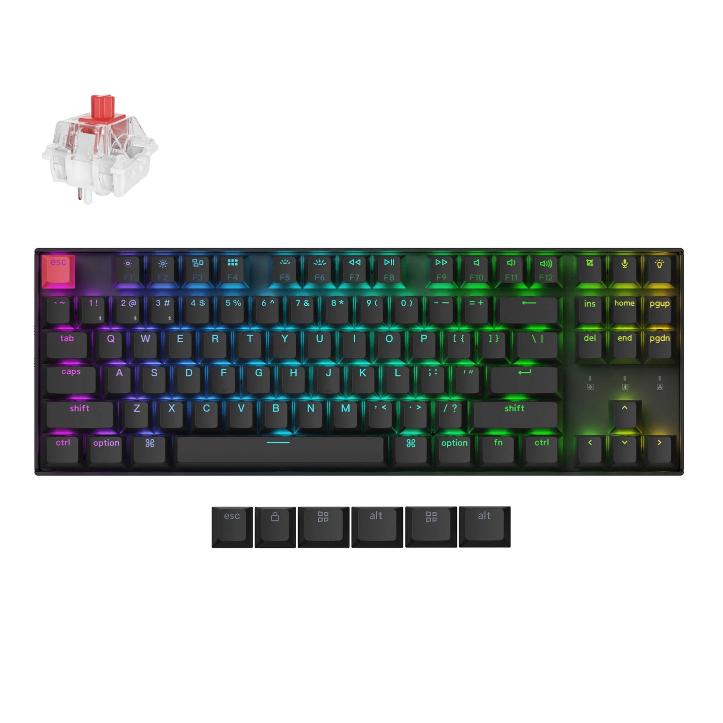 Keychron k8x-h1 rgb mechanisch toetsenbord (zwart, us lay-out (qwerty), super red, 80% (tkl), rgb, cherry double-shot pbt keycaps, hot swap, bluetooth | usb-c)