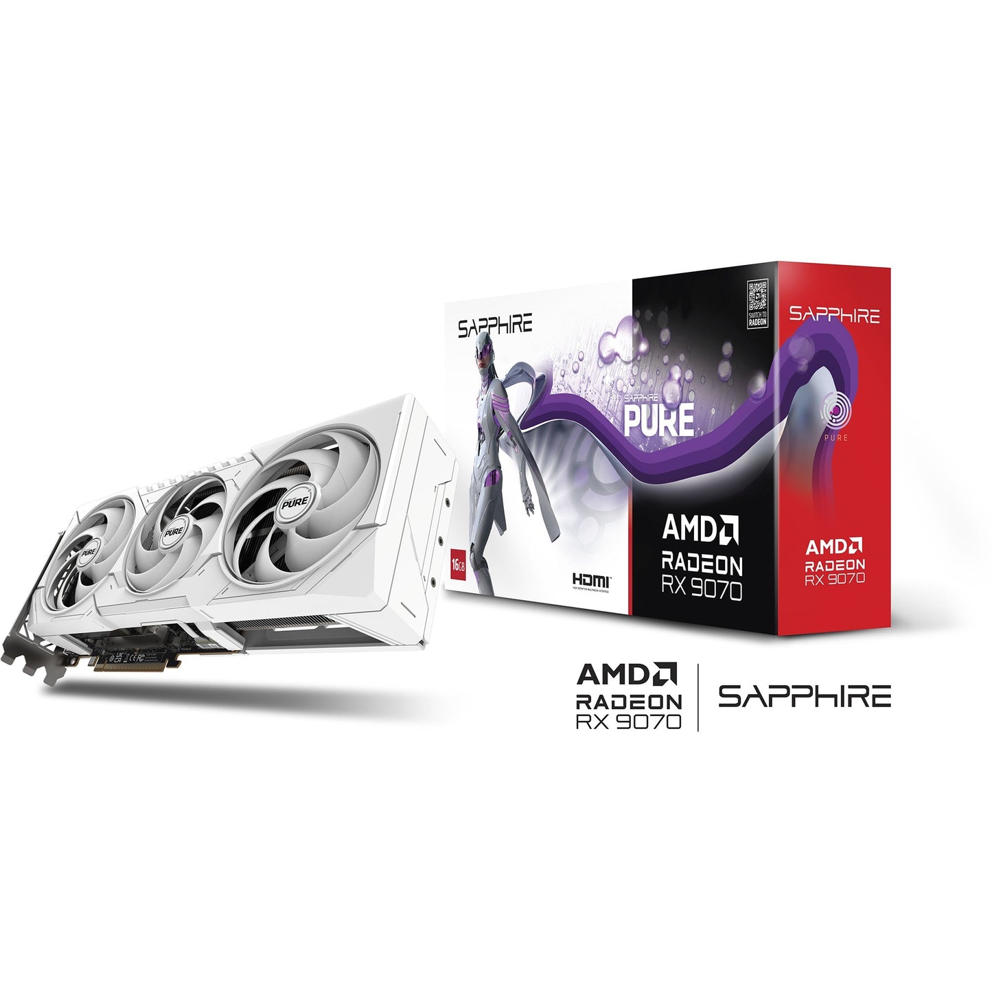 SAPPHIRE radeon rx 9070 pure oc grafische kaart (wit, 2x displayport, 2x hdmi, rdna4)
