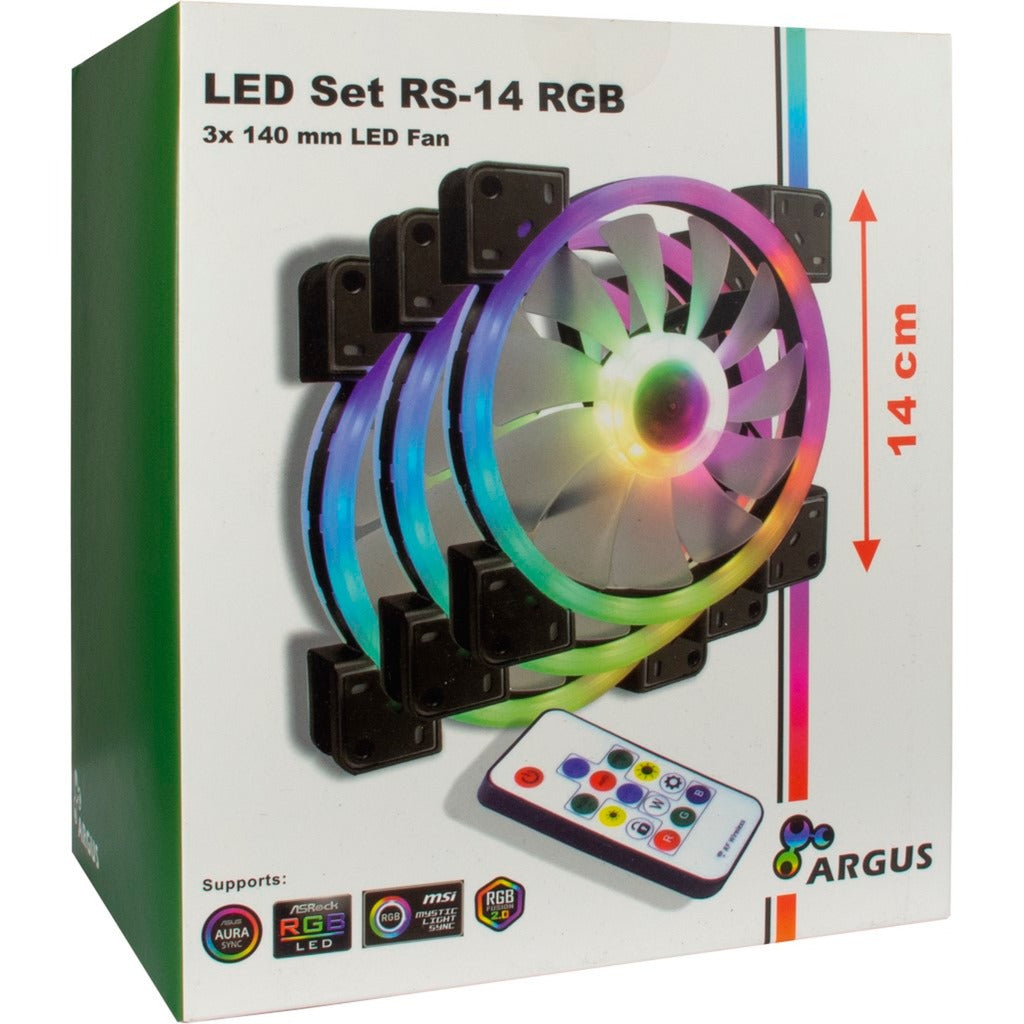 Inter-Tech argus rgb fan set rs-14 case fans (zwart, 3 stuks, 140 x 140 x 25 mm, pwm)