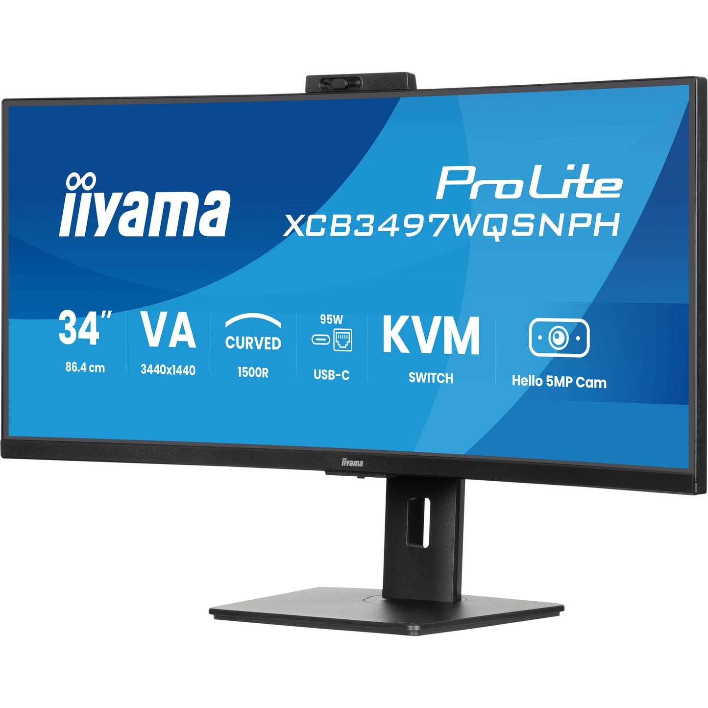 Iiyama prolite xcb3497wqsnph-b1 34 curved ultrawide monitor (zwart, 2x hdmi, displayport, 2x usb-a, 4x usb-c, rj-45)