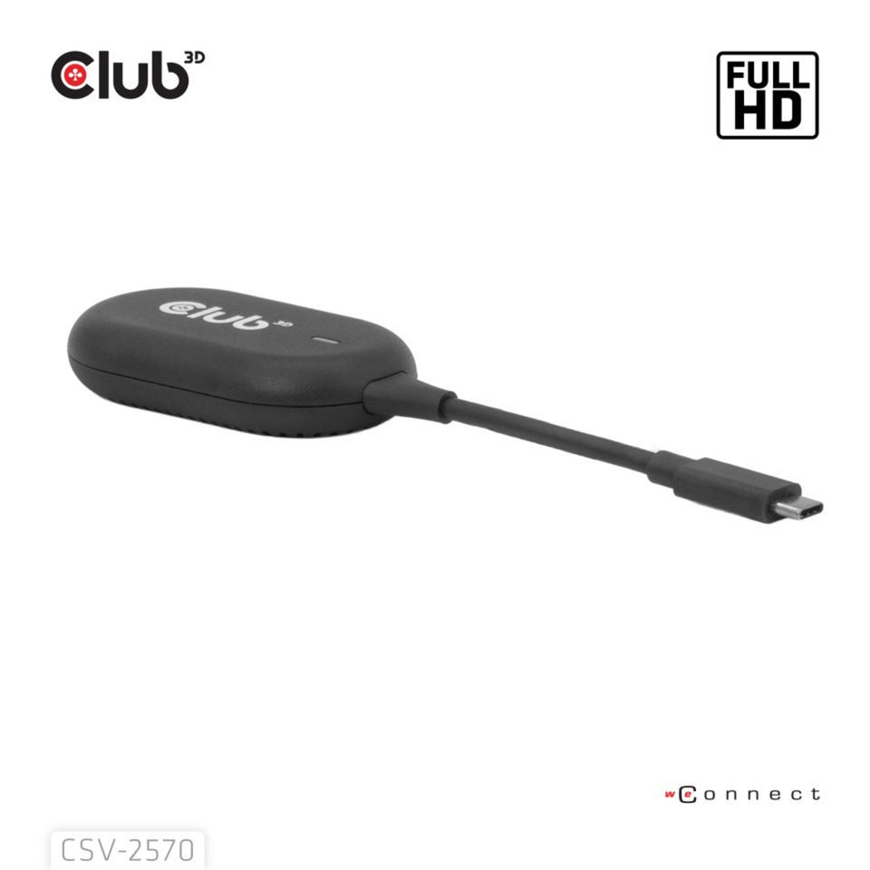 Club 3D wireless usb-c to hdmi transmitter and receiver adapter (zwart)