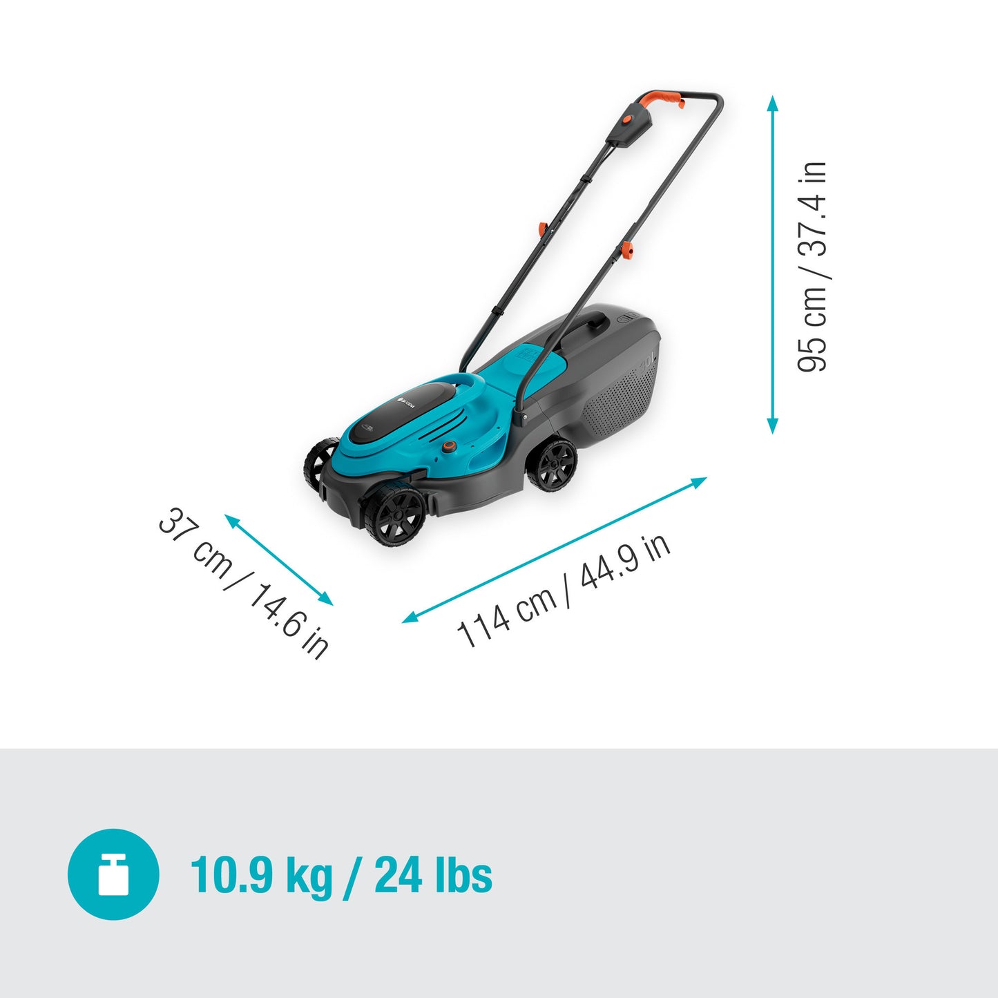 GARDENA grasmaaier easymax 32 18v (turquoise grijs, accu en lader niet inbegrepen)