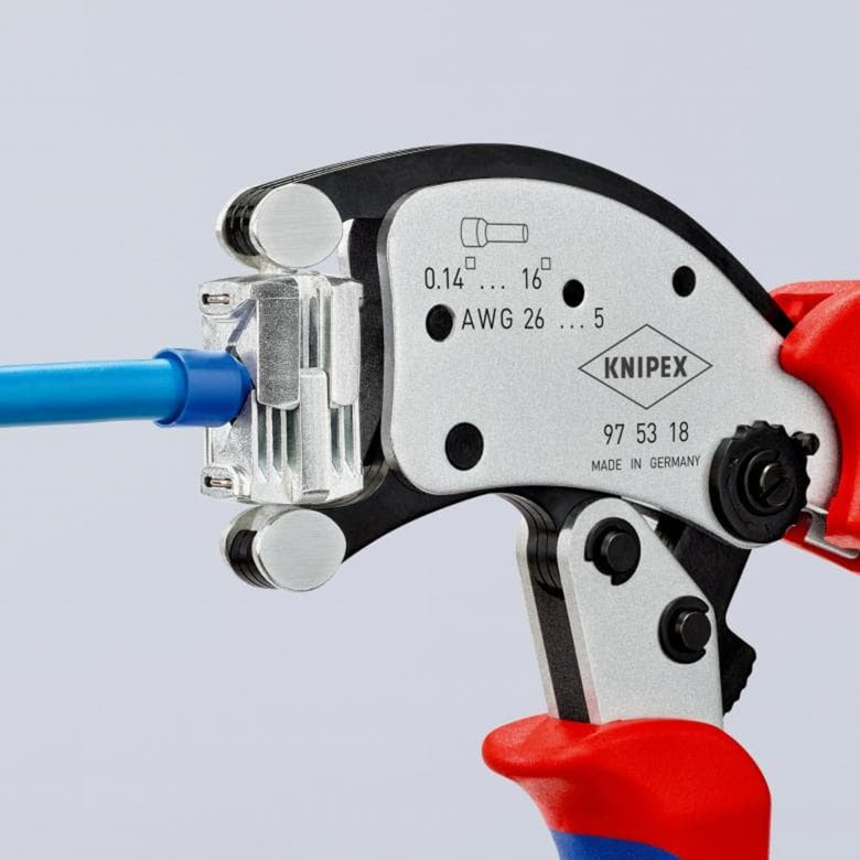 KNIPEX twistor 16 zelfinstellende krimptang voor adereindhulzen (rood blauw, met draaibare krimpkop)