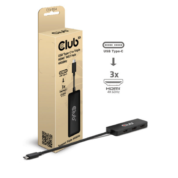 Club 3D usb-c naar triple hdmi mst hub 4k60hz adapter (zwart)