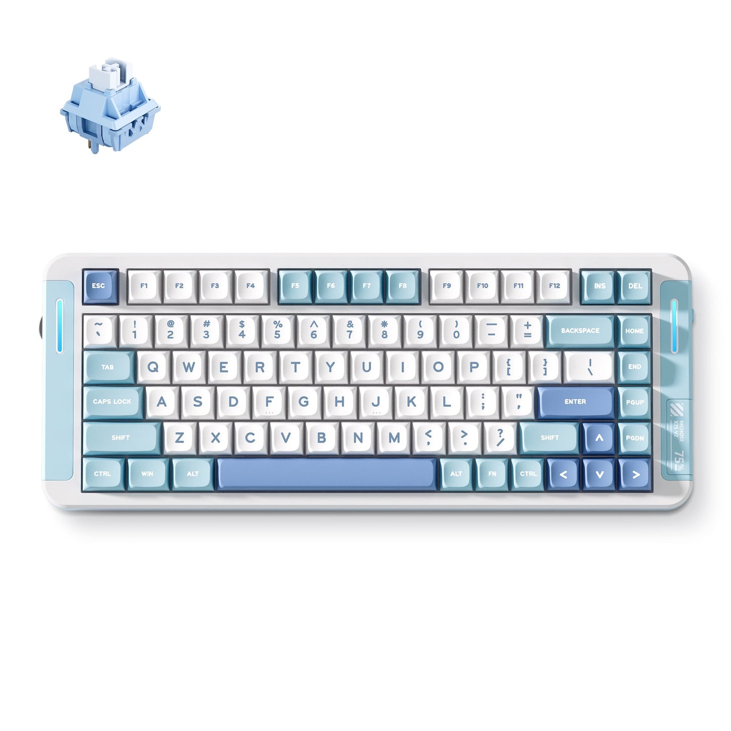 MCHOSE X75 V2 Blue Whale Sea Custom Mechanical RGB toetsenbord (Wit, US lay-out (QWERTY), SWK Whale Sea, 75%, RGB, Hot swap, Double-Shot PBT, draadloos | Bluetooth | USB-C)
