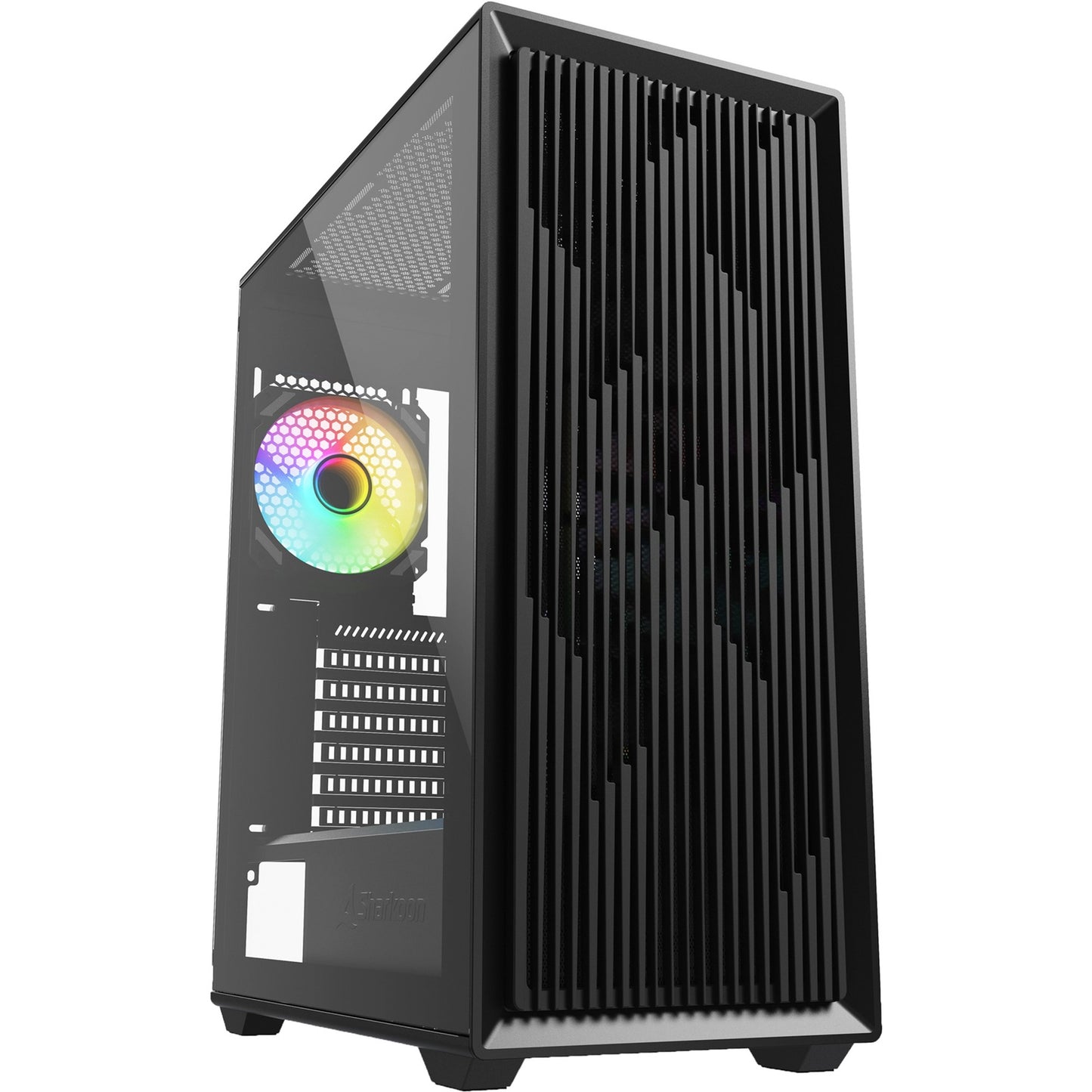 Sharkoon vk2 rgb midi tower behuizing (zwart | 2x usb-a | rgb | tempered glass)