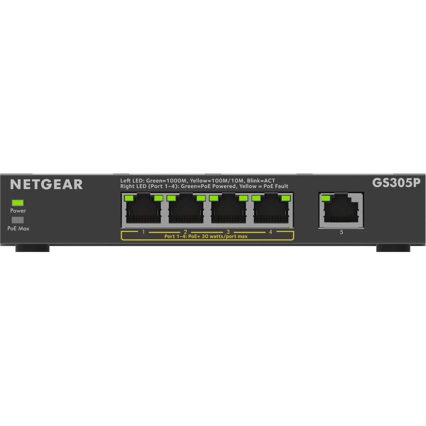 Netgear 5-port poe+ gigabit ethernet soho unmanaged switch (gs305p) (zwart)