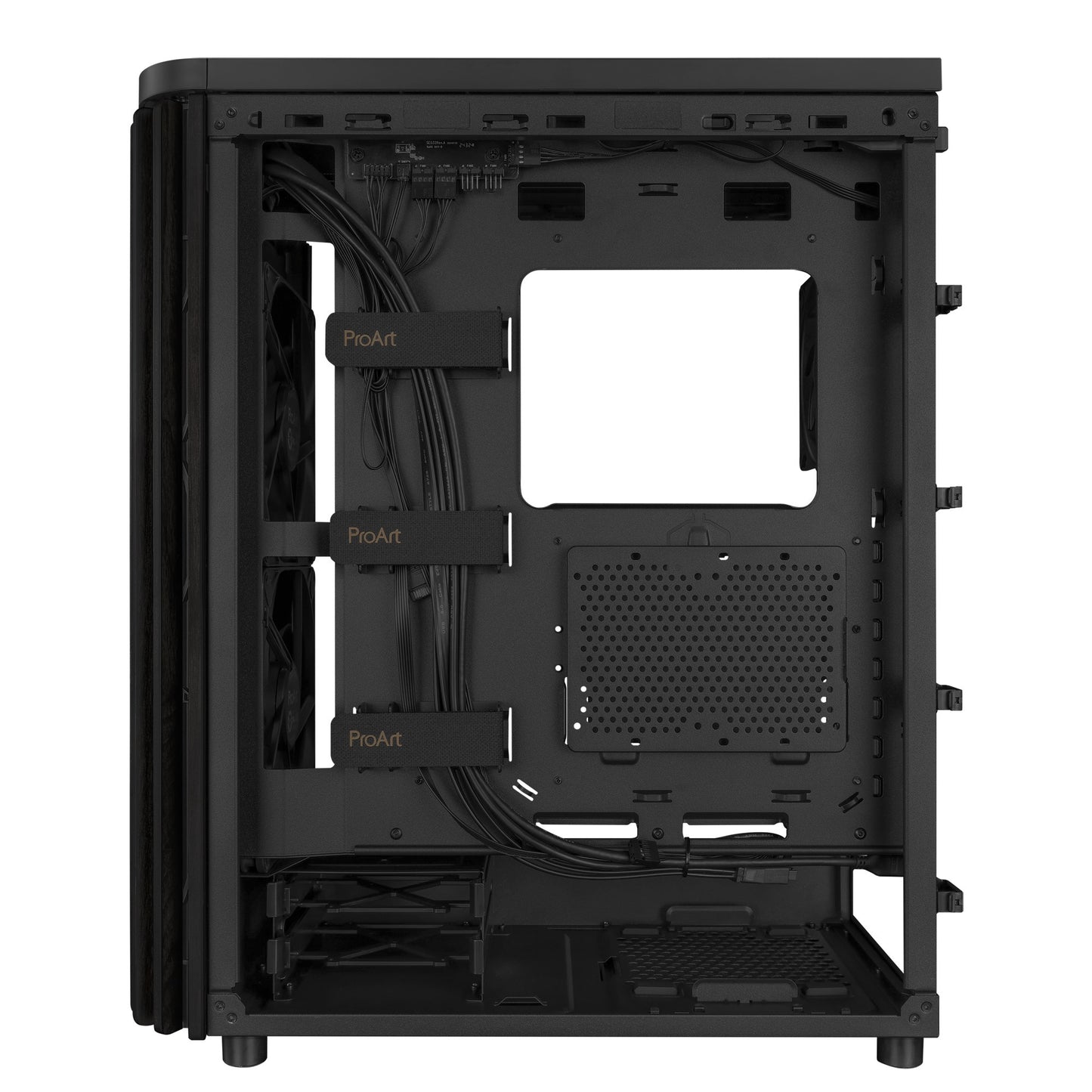 ASUS proart pa401 wood edition - metal panel midi tower behuizing (zwart | 2x usb-a | 1x usb-c)
