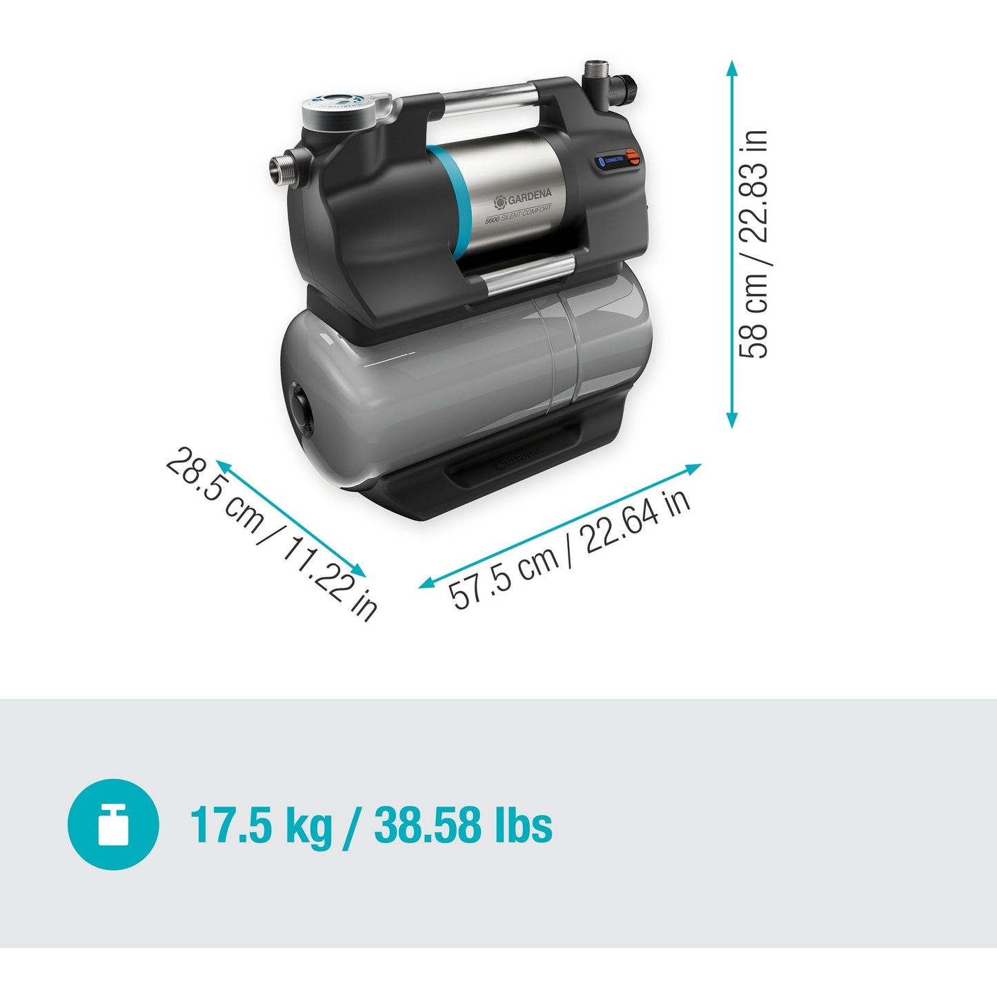 GARDENA hydrofoorpomp 5600 silentcomfort (grijs roestvrij staal, bluetooth)