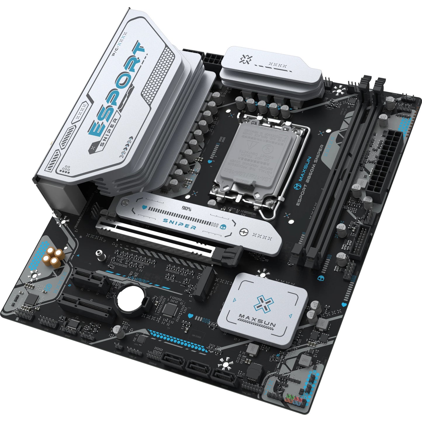 MAXSUN ms-esport b860m sniper wifi socket 1851 moederbord (zwart, raid, 2.5 gb-lan, wlan, bt, sound, µatx)