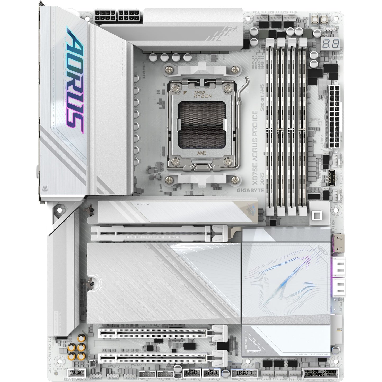 GIGABYTE x870e aorus pro ice socket am5 moederbord (zilver wit, raid, 2.5gb-lan, wi-fi 7, bt, sound, atx)