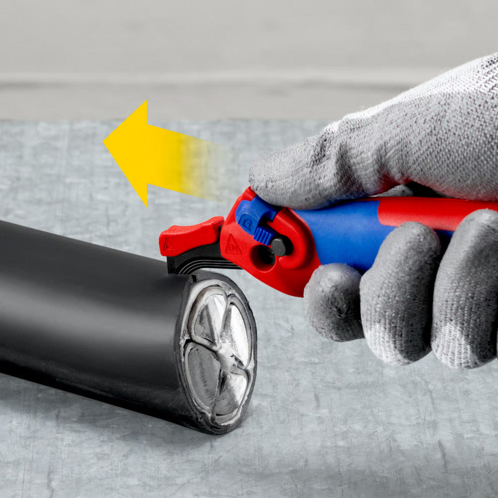 KNIPEX kabelmes, met glijschoen (rood blauw)