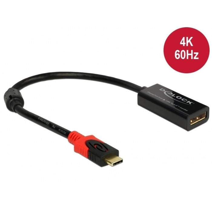DeLOCK displayport adapter voor usb-c monitor 4k (zwart, 0,2 meter)