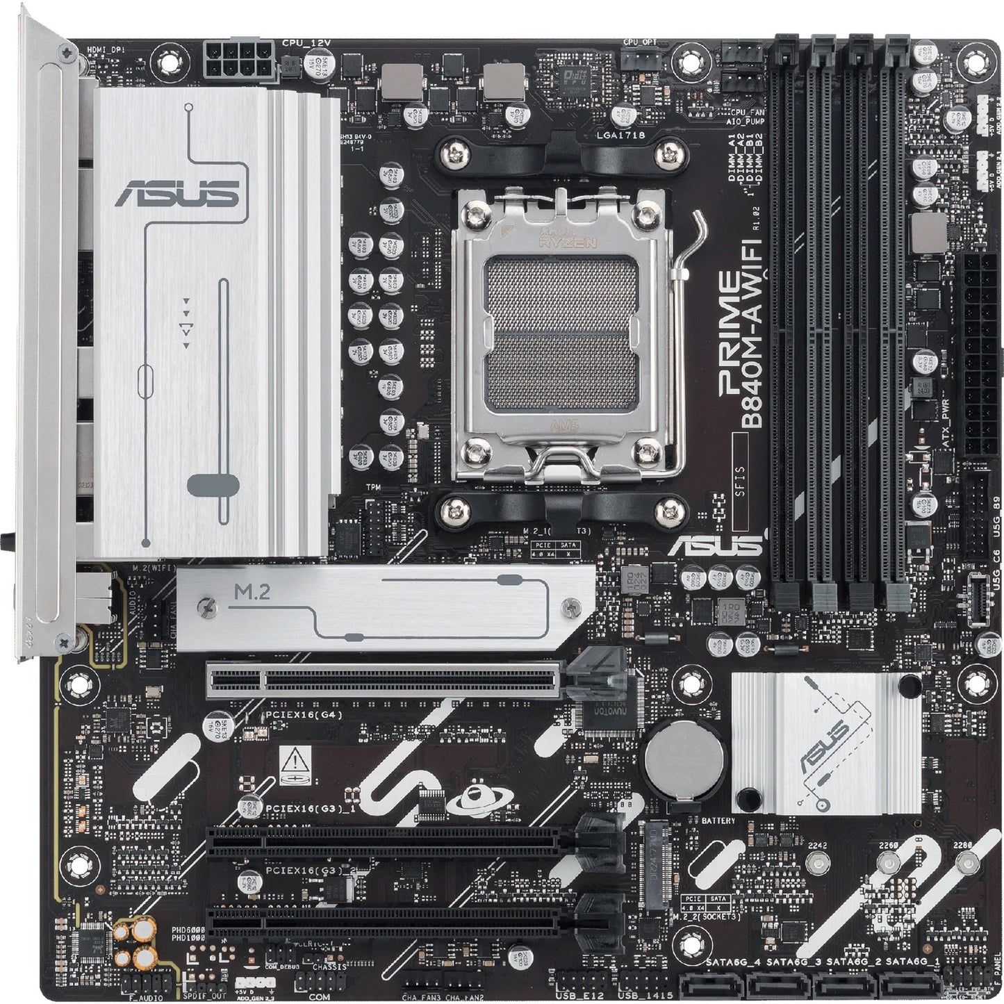 ASUS prime b840m-a wifi socket am5 moederbord (2.5 gbe-lan, wi-fi 6e, bt, sound, µatx)