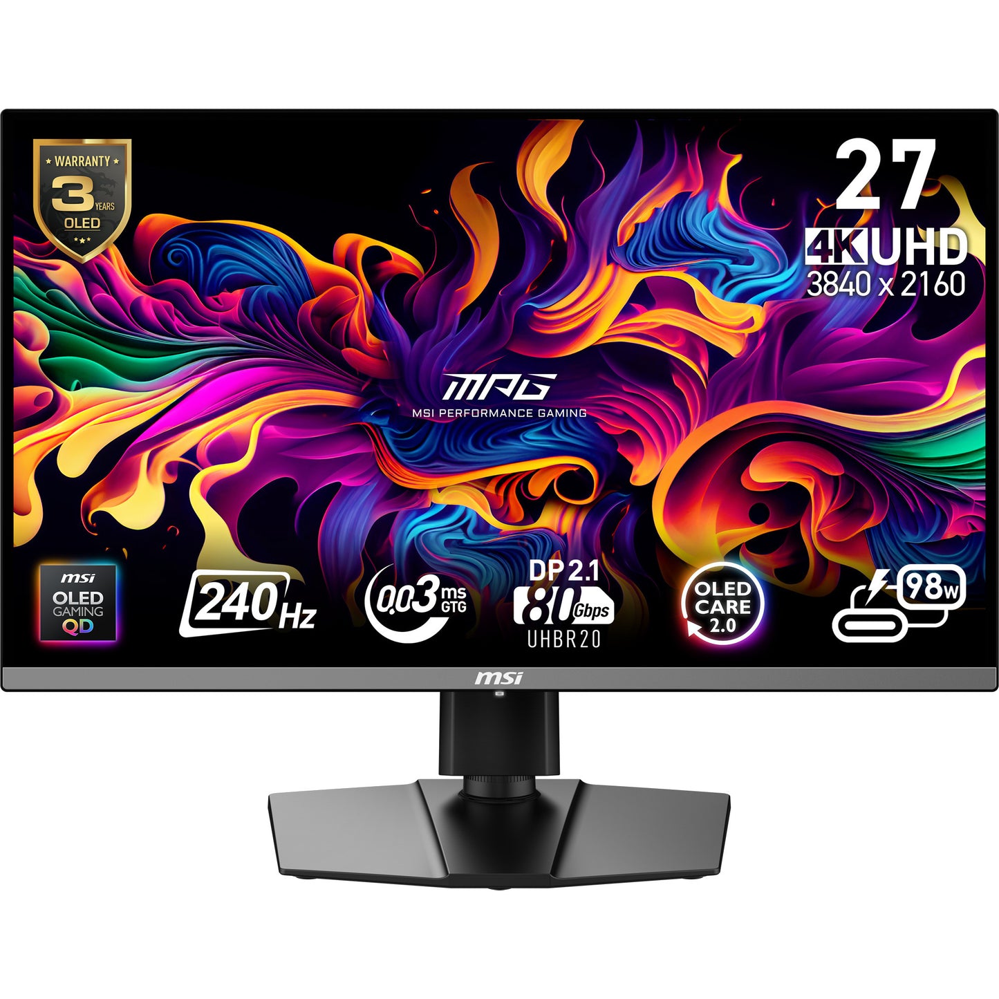MSI mpg 272urx qd-oled 26.5 4k uhd gaming monitor (zwart, 2x hdmi, displayport, 2x usb-a, usb-b, usb-c, 240 hz)