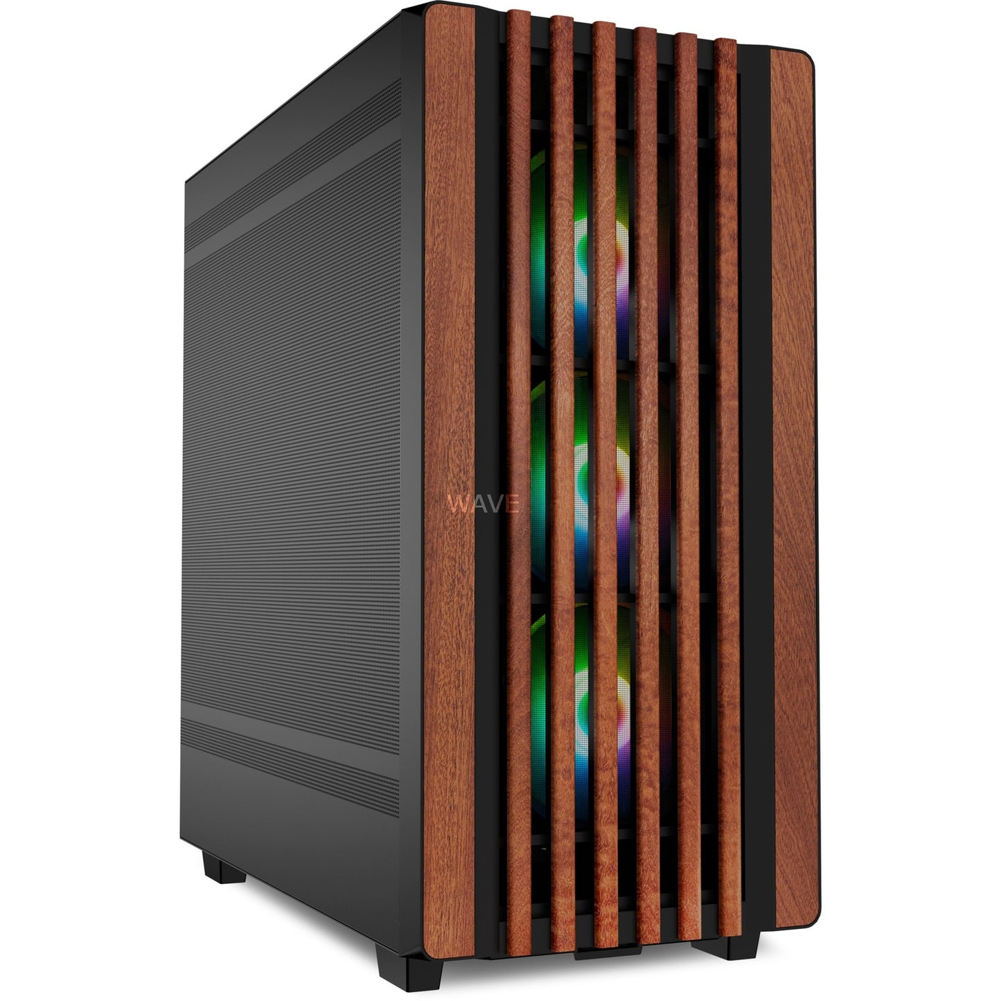 Sharkoon rebel c70m rgb midi tower behuizing (zwart houtkleur | 2x usb-a | 1x usb-c | rgb)