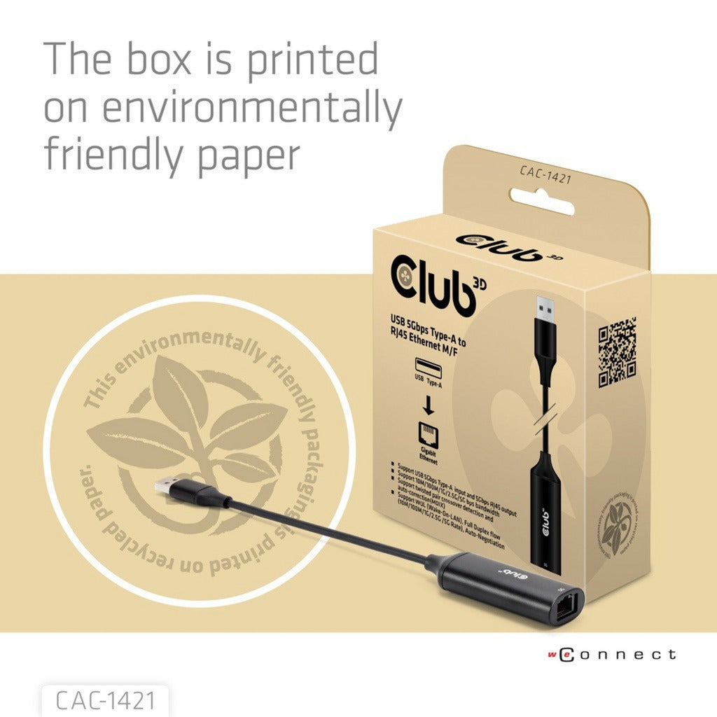 Club 3D usb-a naar rj45 ethernet 5gbps adapter (zwart)