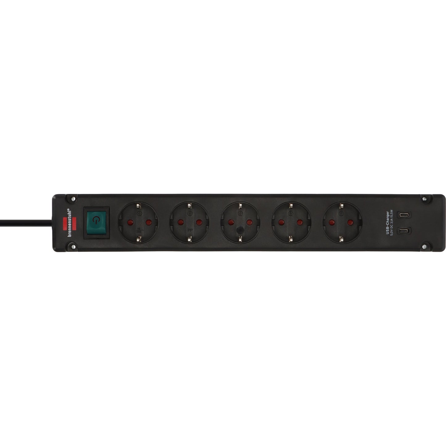 Brennenstuhl stekkerdoos 5-voudig met 2 usb c-laadpoorten (stekkerdoos usb c met schakelaar en 3m kabel, verdeeldoos voor wandmontage)