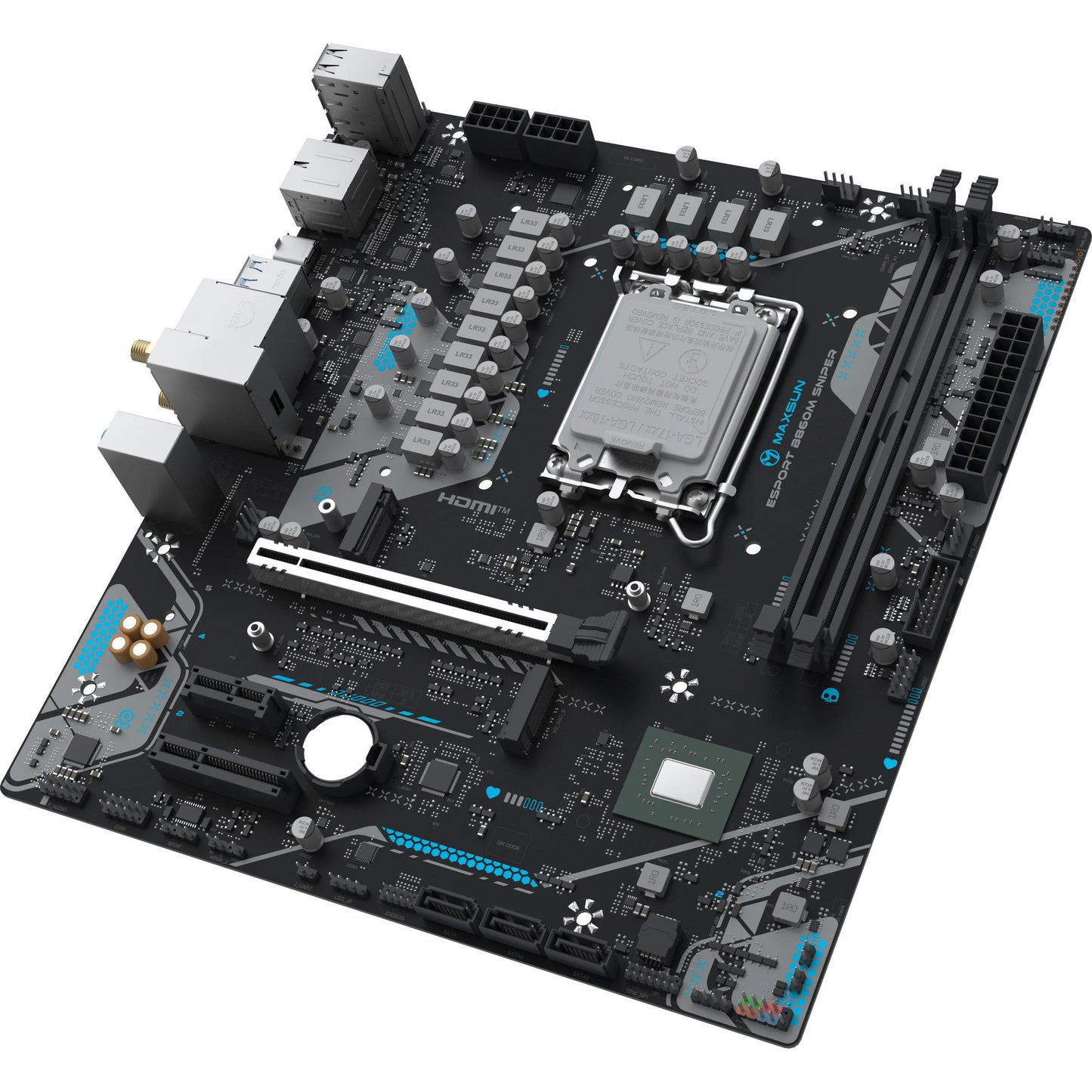 MAXSUN ms-esport b860m sniper wifi socket 1851 moederbord (zwart, raid, 2.5 gb-lan, wlan, bt, sound, µatx)