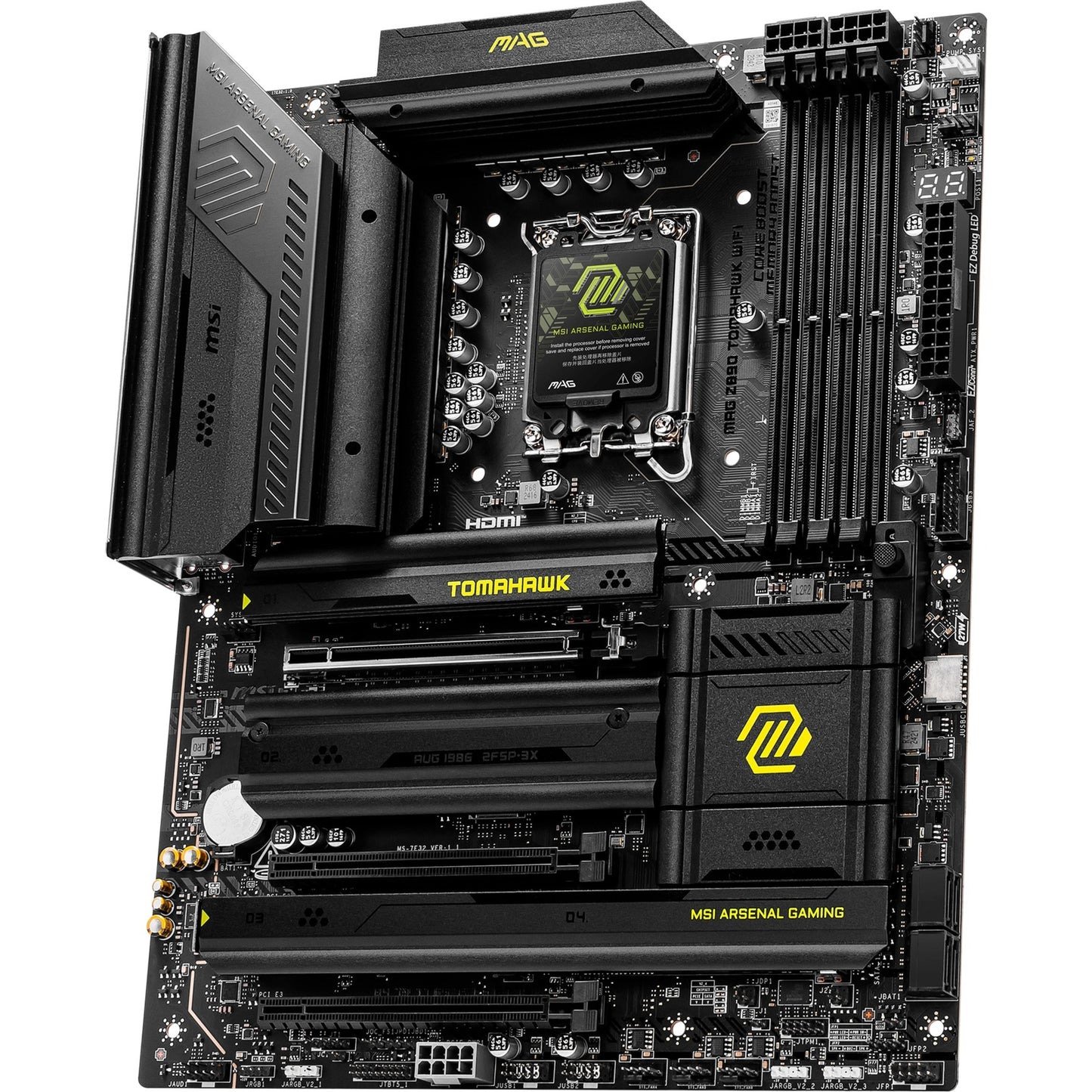 MSI mag z890 tomahawk wifi socket 1851 moederbord (zwart geel, raid, 5gb-lan, wi-fi 7, bt, sound, atx)