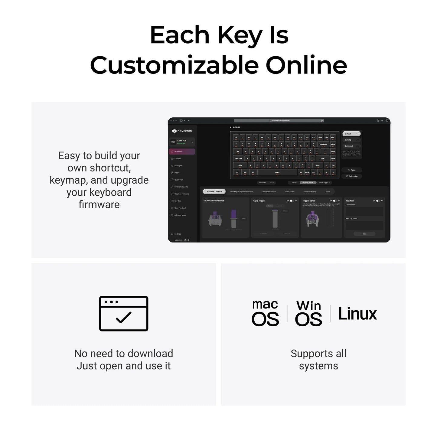 Keychron k2he all-wood special edition mechanisch toetsenbord (houtkleur, us lay-out (qwerty), gateron double-rail magnetic nebula, 75%, gateron double-rail magnetic, osa pbt double-shot, hot swap, bluetooth 5.2 | usb-c)