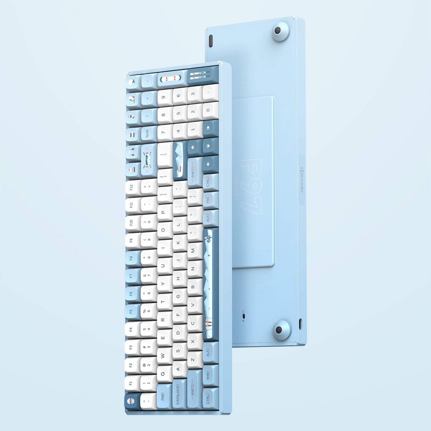 Iqunix F97 Wintertide Wireless Mechanical Keyboard (Lichtblauw, US lay-out (QWERTY), Cherry MX Silent Red, 96%, RGB leds, Hot-swappable, PBT, 2.4GHz | Bluetooth 5.1 | USB-C)