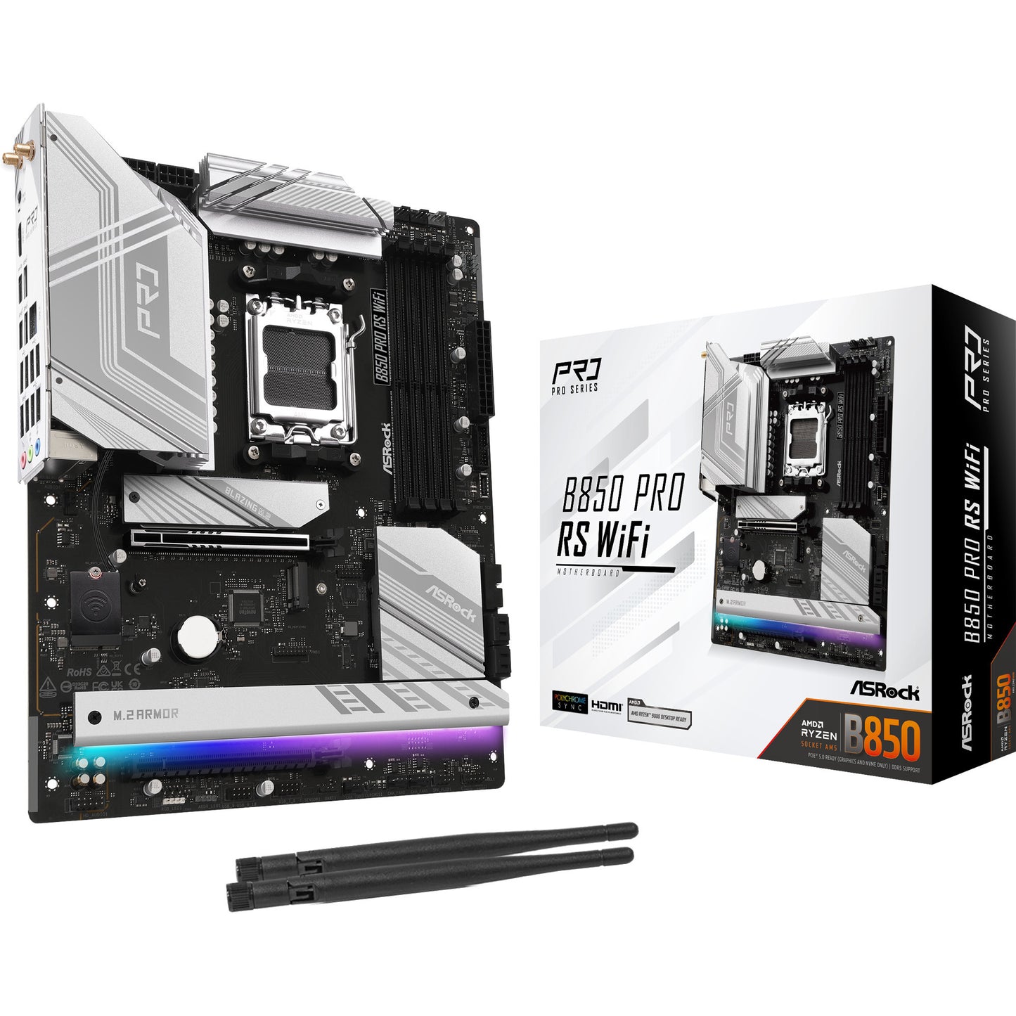 ASRock b850 pro rs wifi socket am5 moederbord (raid, 2,5gb-lan, wlan, bt, sound, atx)