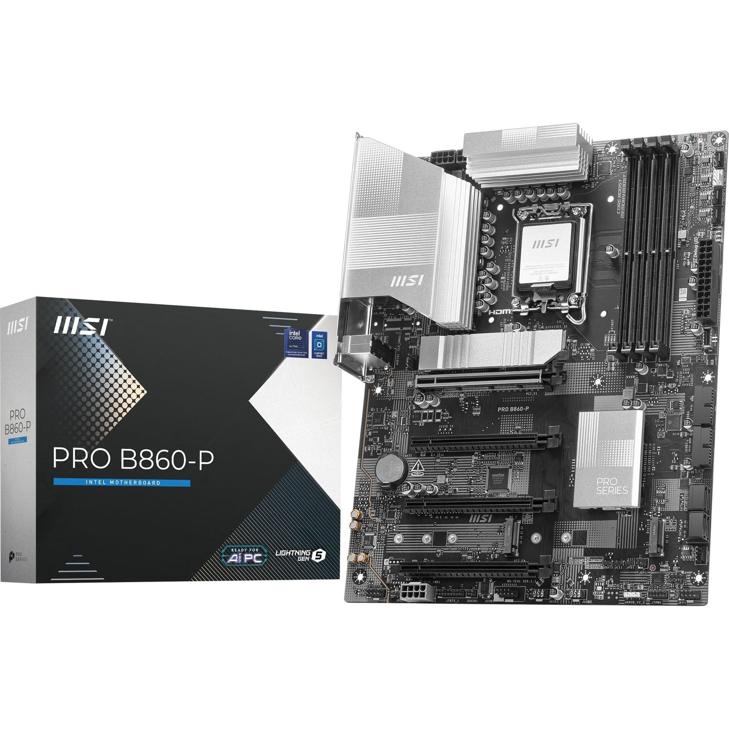 MSI pro b860-p socket 1851 moederbord (zilver, raid, 5gb-lan, sound, atx)