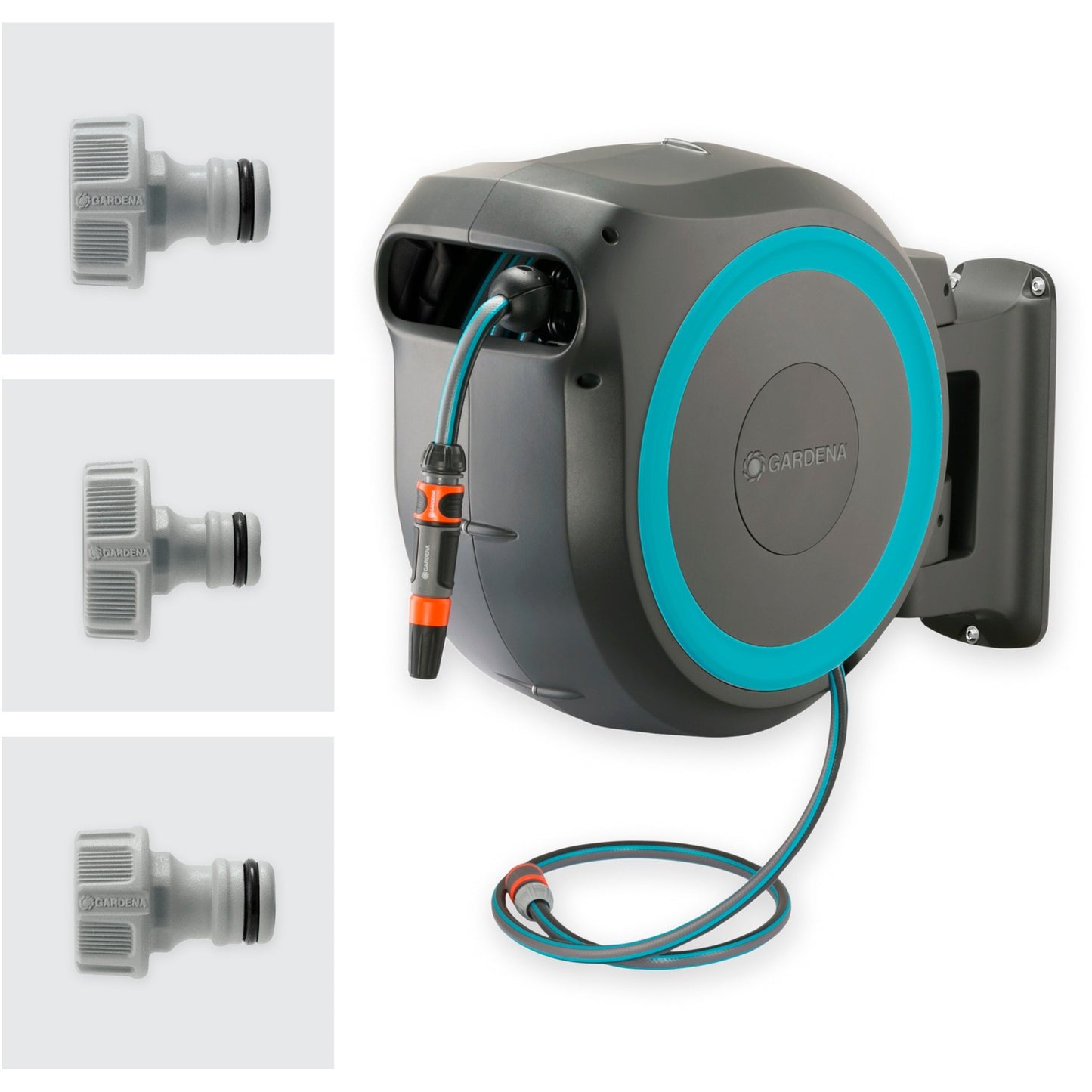 GARDENA wandslangenbox rollup m l slanghaspel (grijs turquoise, 18620-20, 25 m)