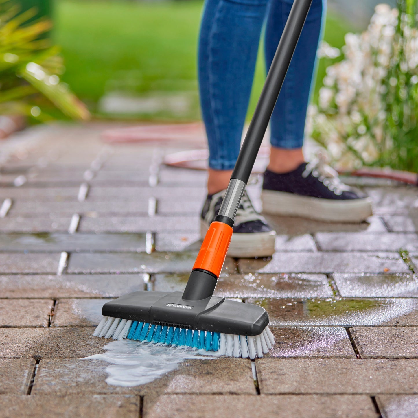 GARDENA cleansystem steelborstel hard wasborstel (grijs turquoise, 18816-20, werkbreedte 27cm)