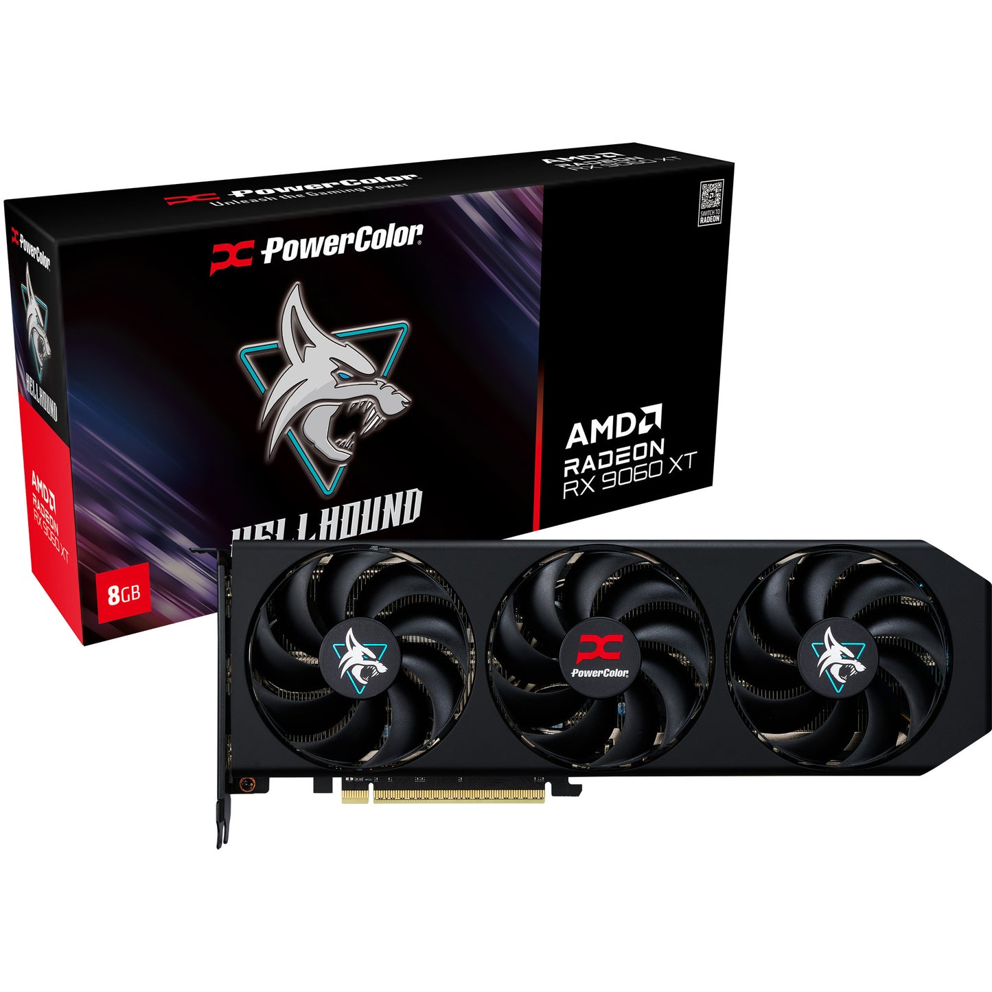 PowerColor radeon rx 9060 xt hellhound 8gb grafische kaart (2x displayport, 1x hdmi)