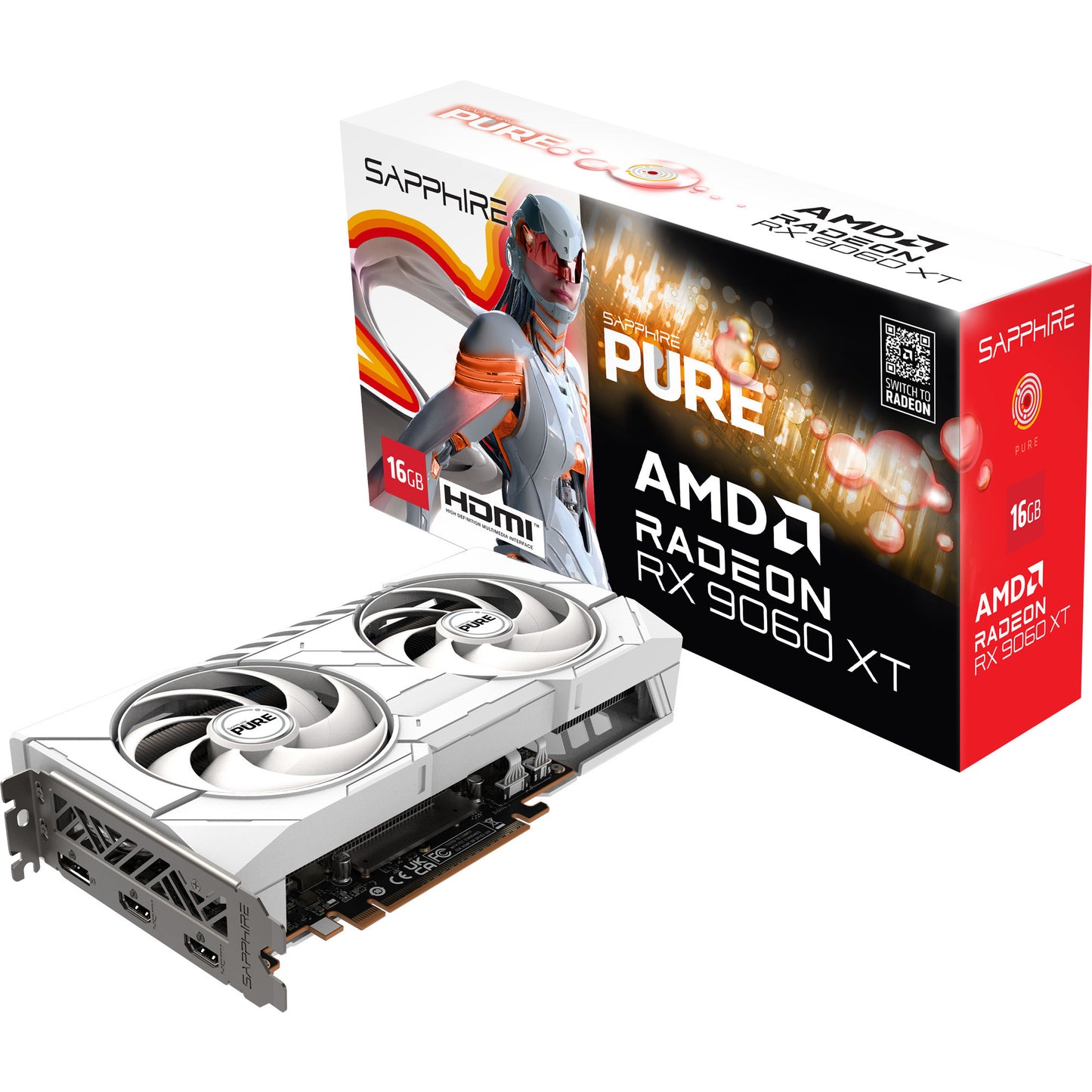 SAPPHIRE radeon rx 9060 xt pure 16gb oc grafische kaart (1x displayport, 2x hdmi)