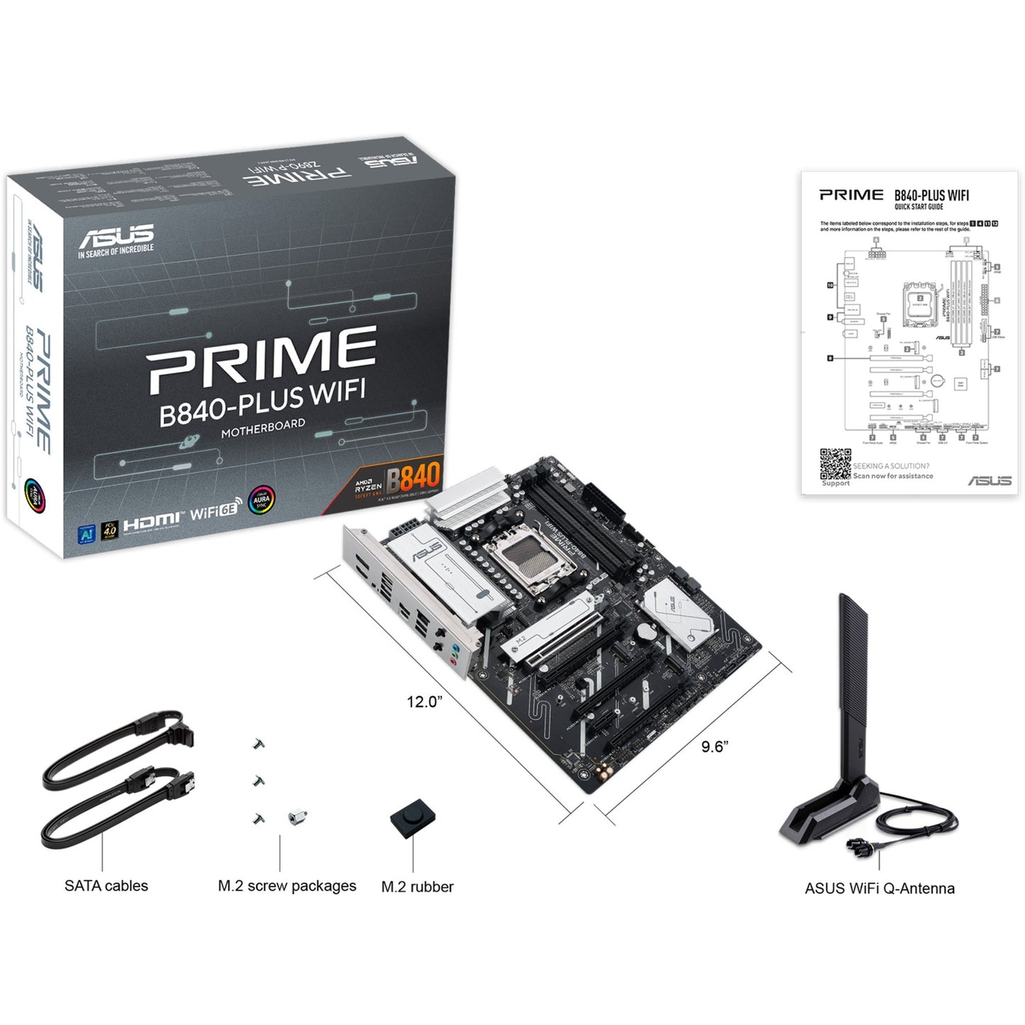 ASUS prime b840-plus wifi socket am5 moederbord (raid, 2.5 gbe-lan, wi-fi 6e, bt, sound, atx)