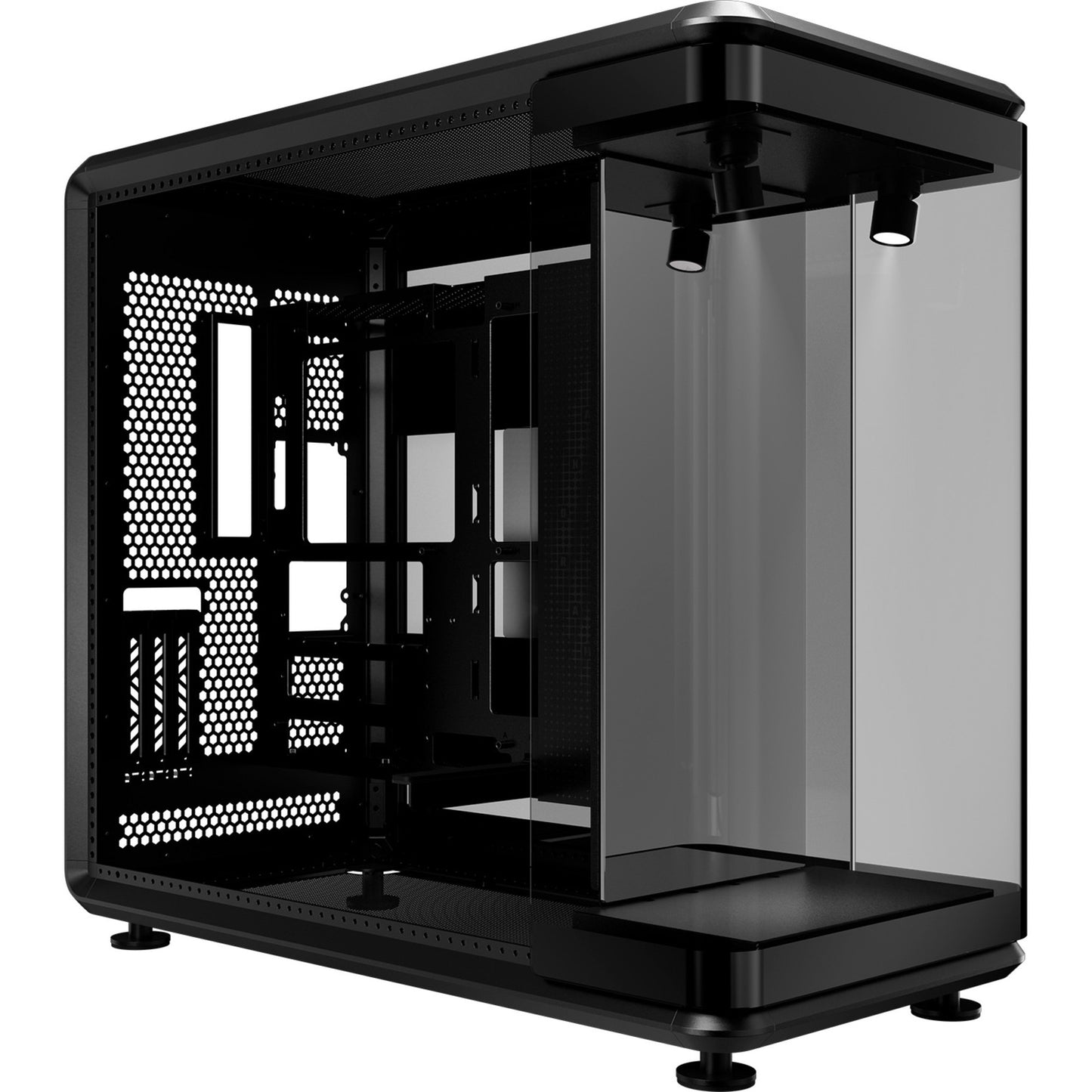 Cooler Master masterframe 360 panorama showcase behuizing (zwart | 2x usb-a | 1x usb-c | rgb | tempered glass)