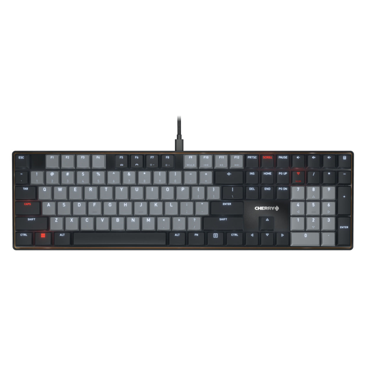 CHERRY kc 500 mx lp mechanisch toetsenbord (zwart, us lay-out (qwerty), mx low profile 2.0 ivory, 100%, white leds, pbt keycaps)