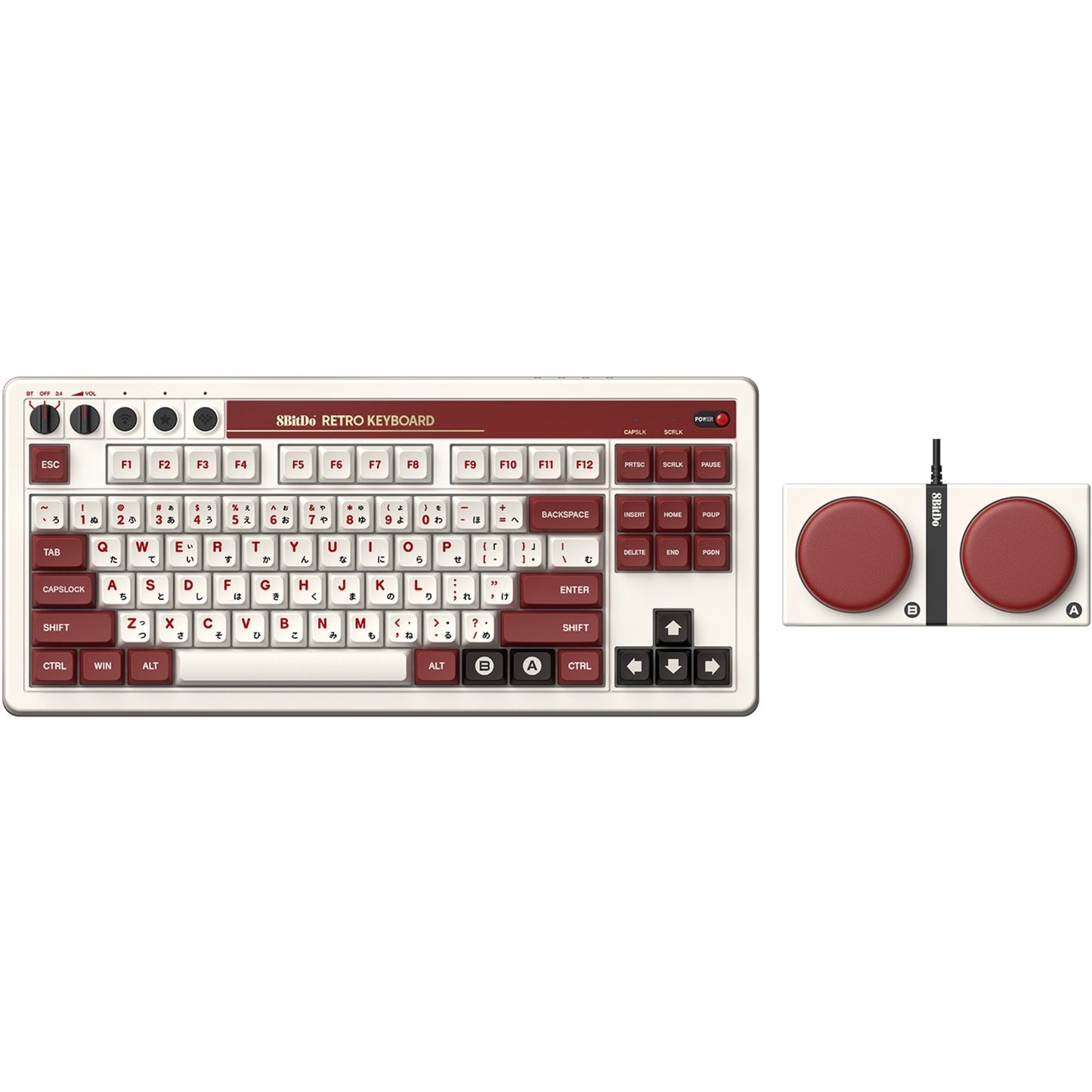 8BitDo retro mechanical keyboard fami edition (beige, us lay-out (qwerty), kailh box white, 80% (tkl), bluetooth low energy, wireless 2.4g, usb)