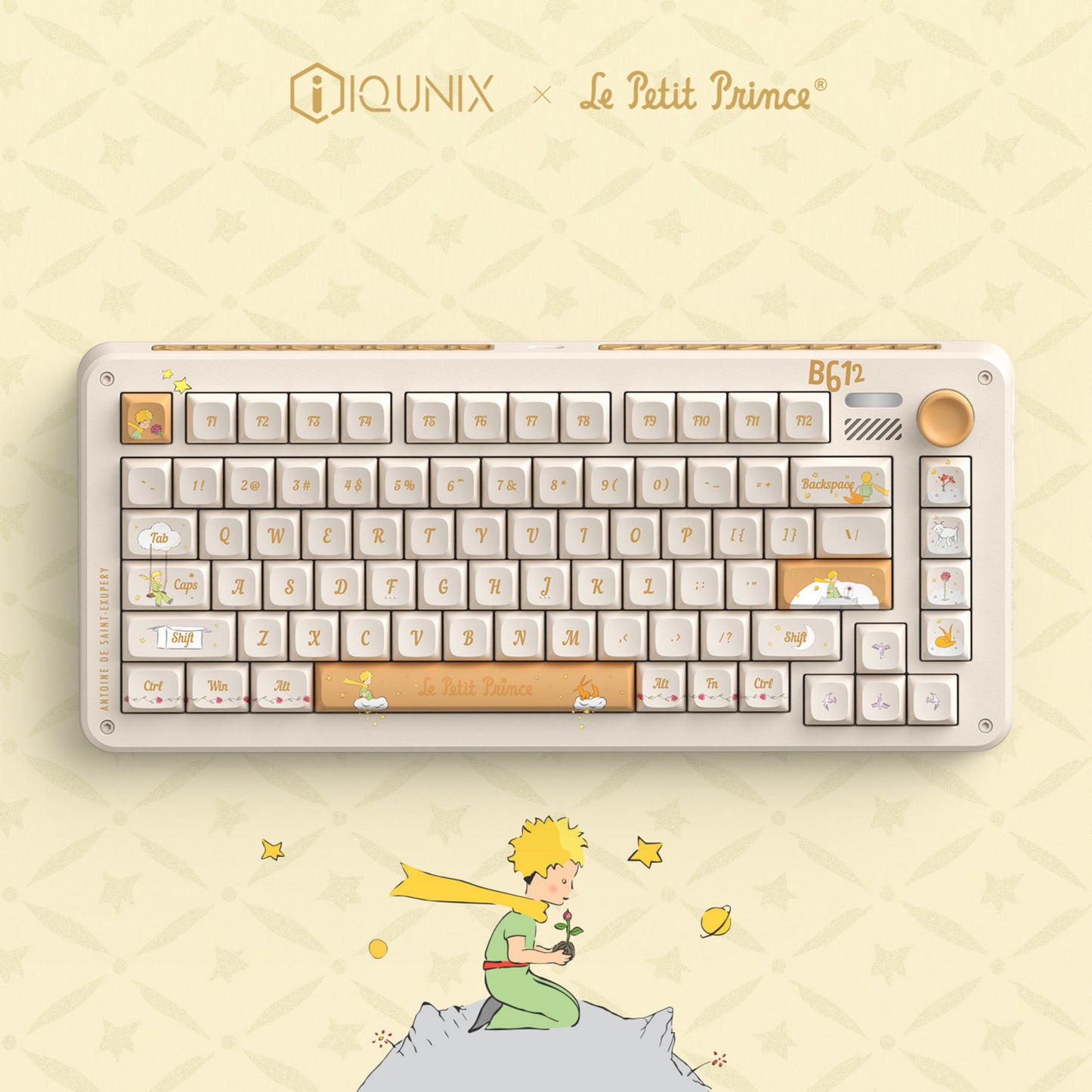 Iqunix ZX75 Sunset Ponder Wireless Mechanical Keyboard (Lichtgeel, US lay-out (QWERTY), IQUNIX Little Prince, 75%, RGB leds, Hot-swappable, Double-shot PBT, 2.4GHz | Bluetooth 5.1 | USB-C)