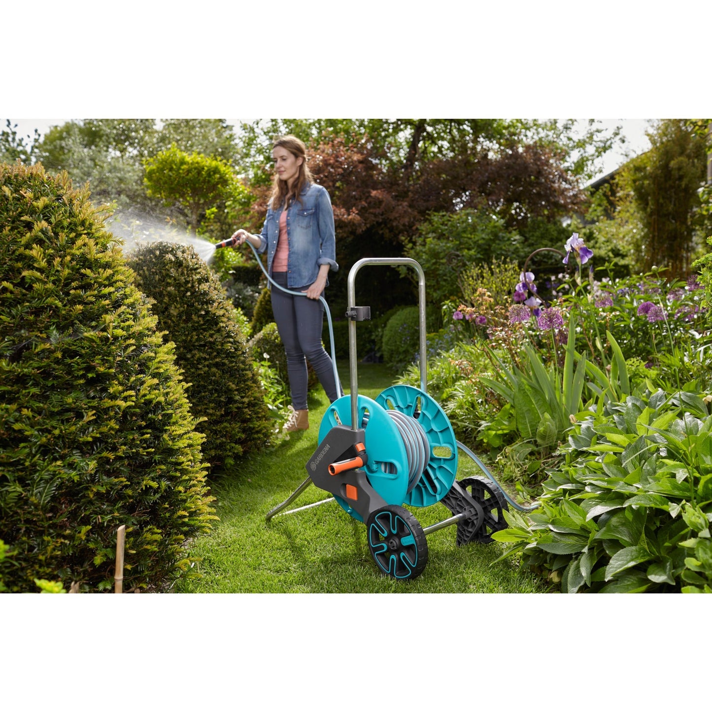 GARDENA slangenwagen aquaroll m set (turquoise grijs, 18513-20)