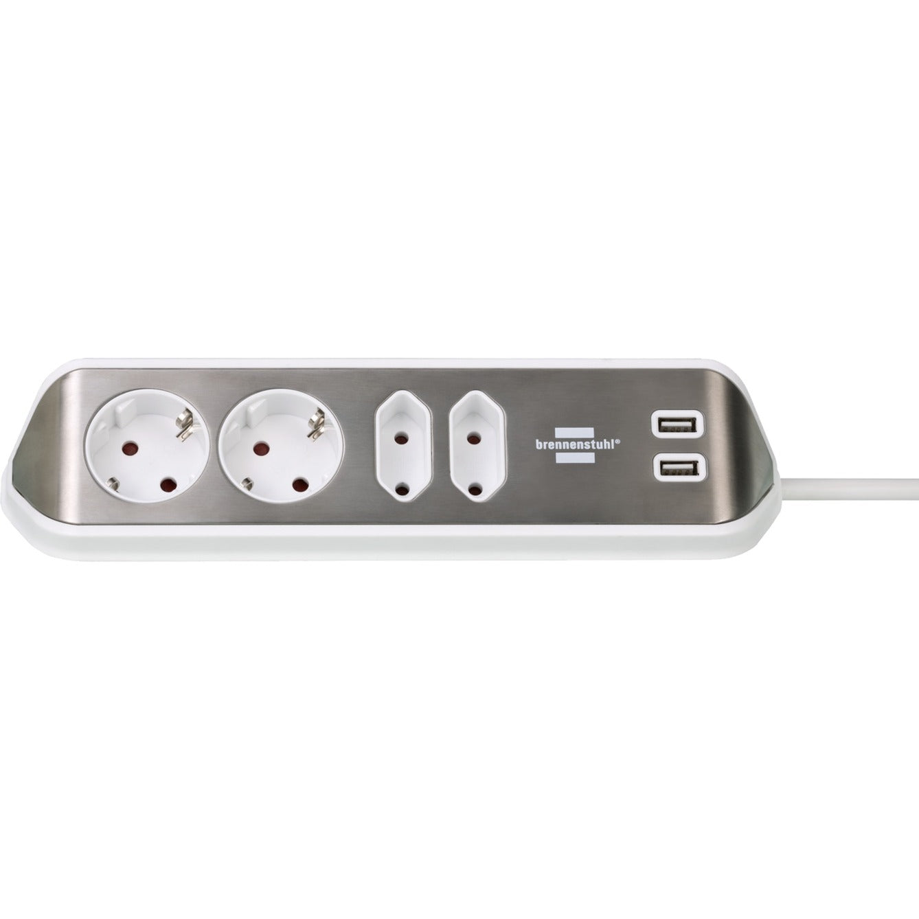 Brennenstuhl estilo hoekstekkerdoos 4-voudig stekkerdoos (wit roestvrij staal, 2x usb)