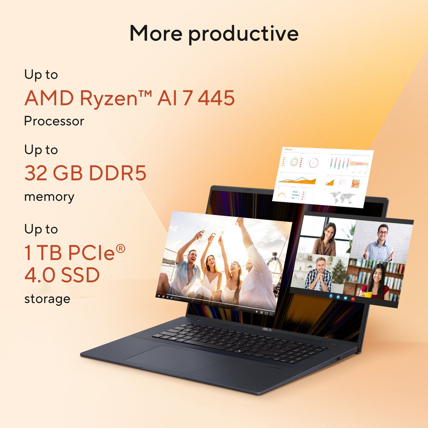 ASUS vivobook 18 m1807ga-s8004w 18 laptop (blauw | ryzen 7 445 | radeon 840m | 32 gb | 1 tb ssd)