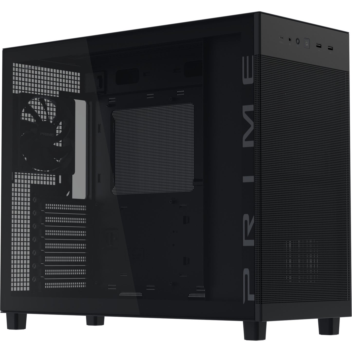 ASUS prime ap303 - tempered glass panel midi tower behuizing (zwart | 2x usb-a | 1x usb-c | tempered glass)
