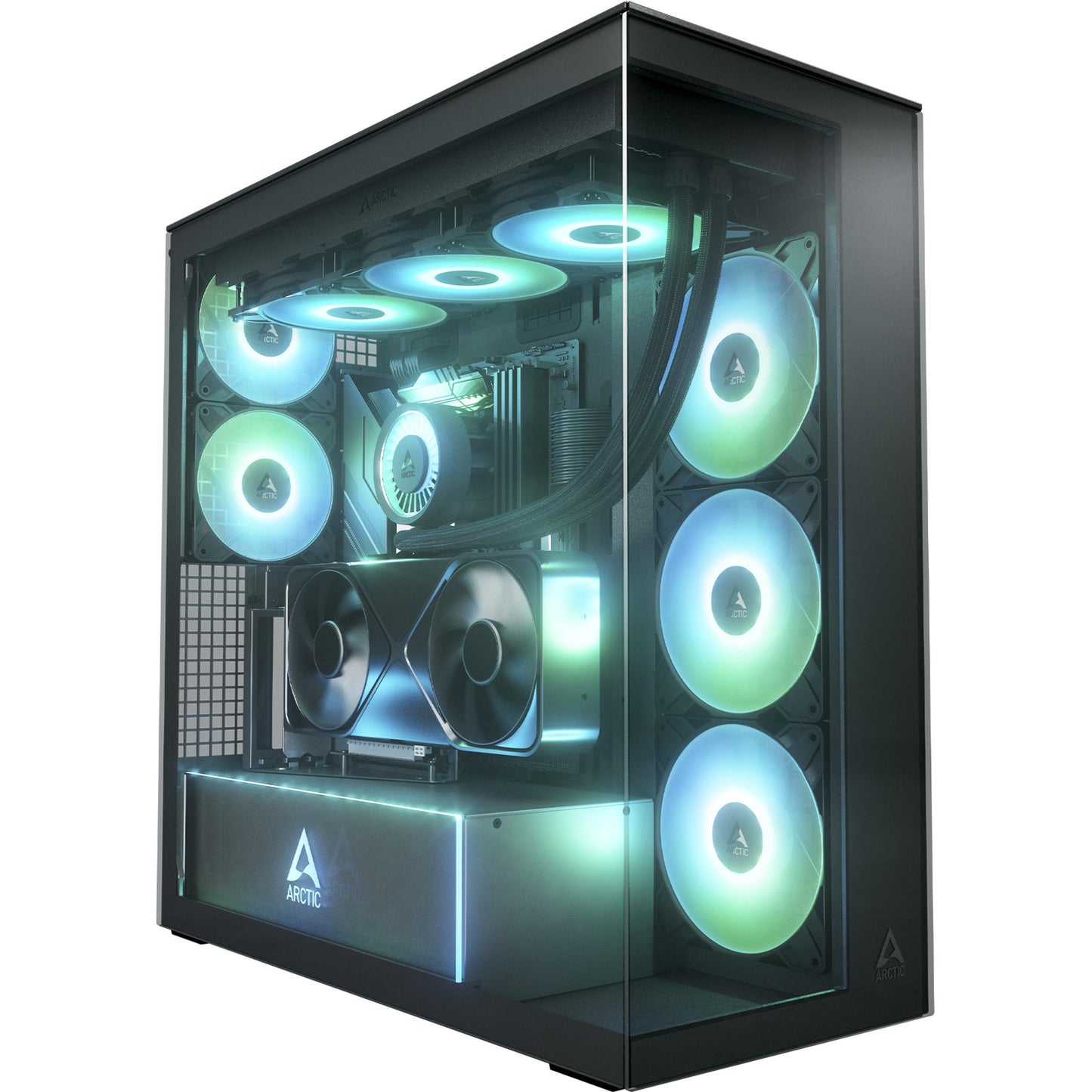 ARCTIC xtender vg midi tower behuizing (zwart | 2x usb-a | 1x usb-c | rgb | tempered glass)