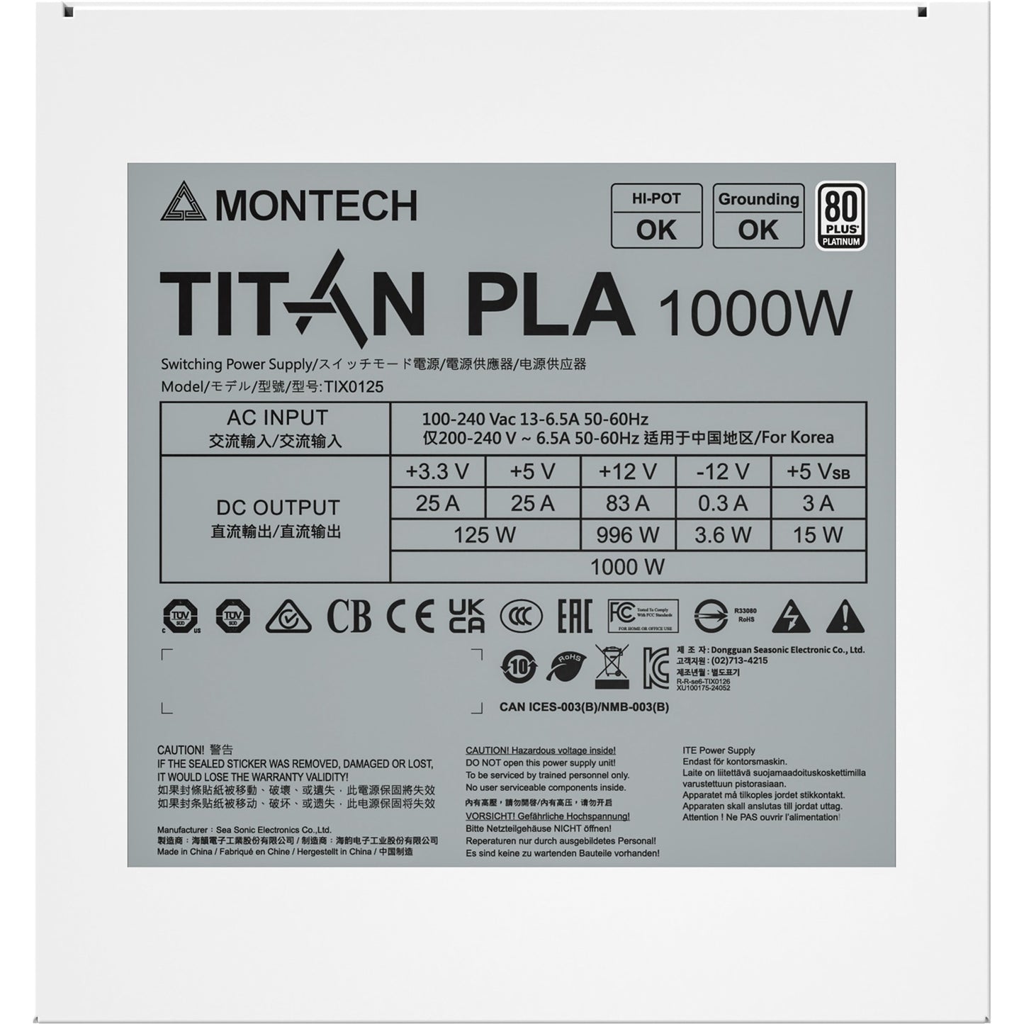 Montech titan pla modulaire 1000 watt voeding (wit, 2x pcie)
