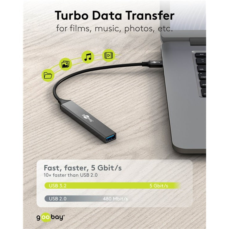 Goobay slanke usb-hub met 5 poorten, usb-c naar usb-c usb-a, 5 gbit s (lichtgrijs)