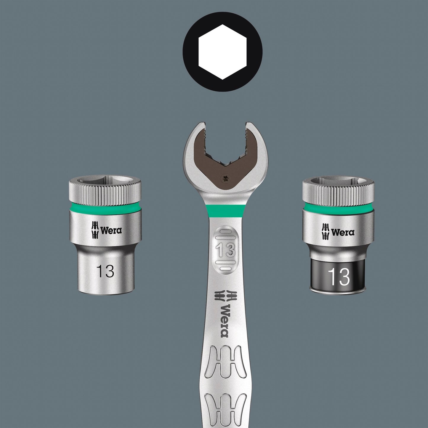 Wera 9608 dop-magneetstrip b impaktor imperial 1 dopsleutel (zwart groen, 9‑delig)