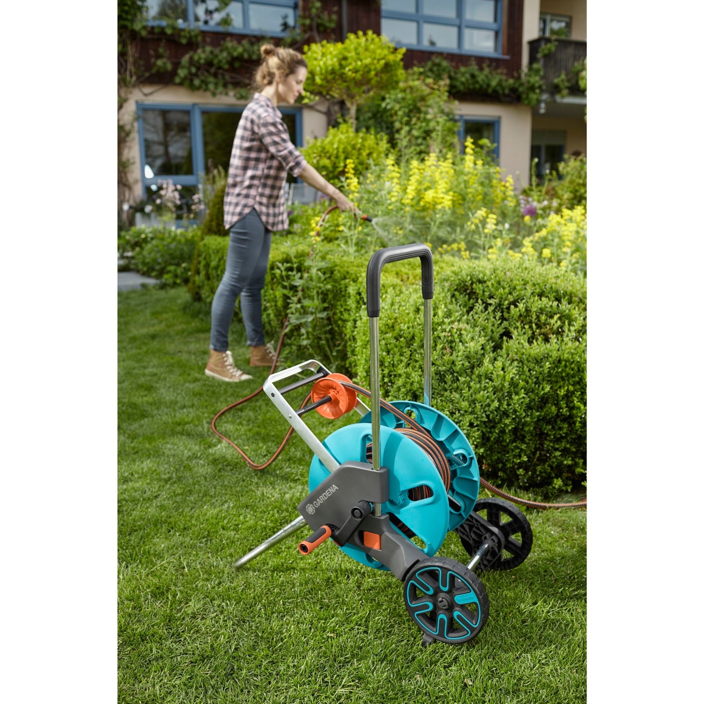 GARDENA slangenwagen aquaroll m easy set (turquoise grijs, 18517-20)