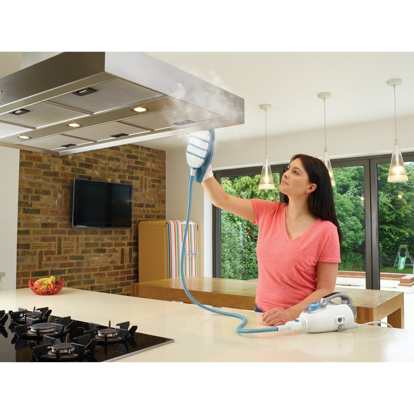 BLACK+DECKER 1600w steam-mop bhsm1615dam-qs stoomreiniger (wit blauw, incl. steamitt, deltavoet en 17 accessoires)